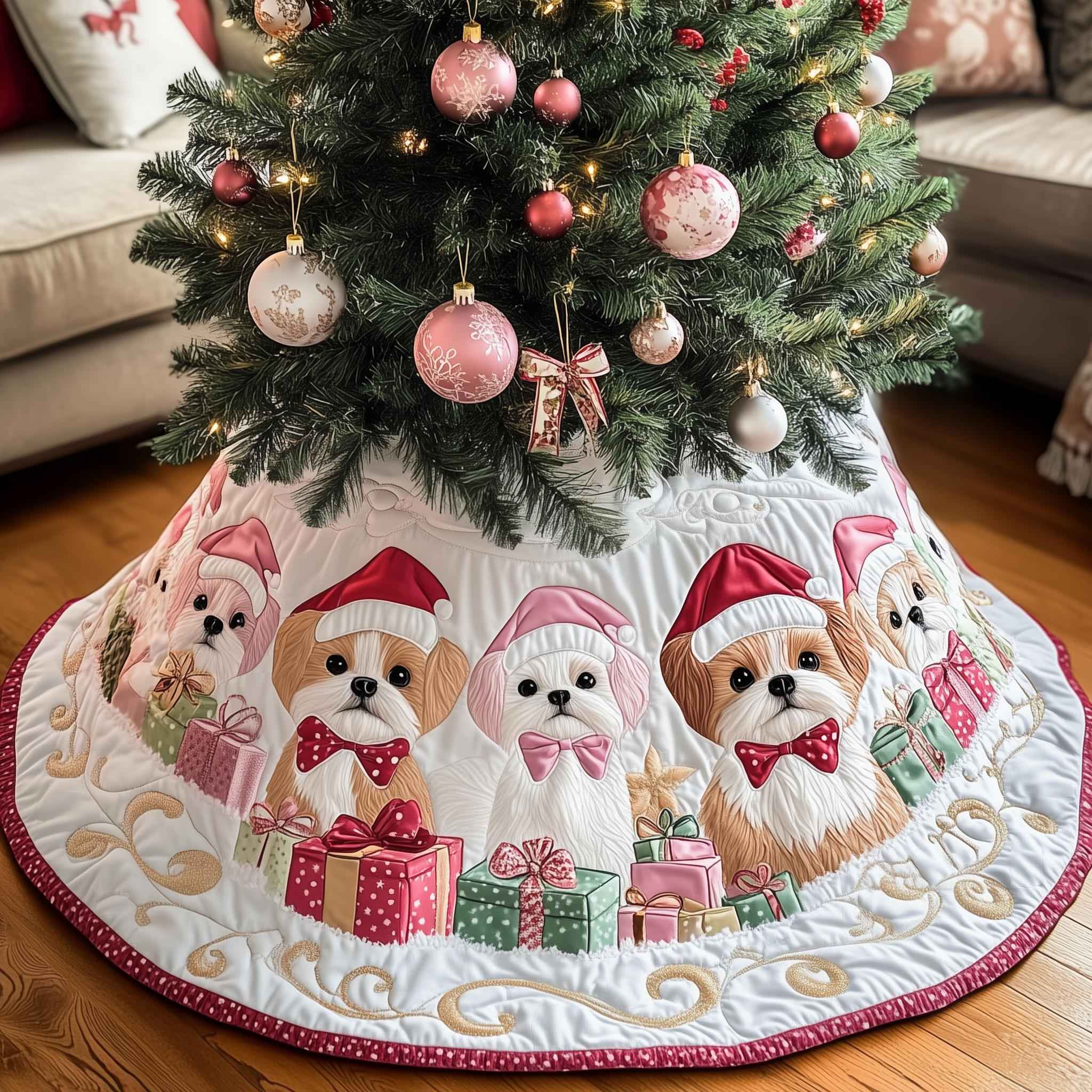 Christmas Shih Tzu Quilted Tree Skirt Feel the Warmth of the Holidays with a Safe Tree Skirt Christmas Shih Tzu Quilted Tree Skirt Feel the Warmth of the Holidays with a Safe Tree Skirt