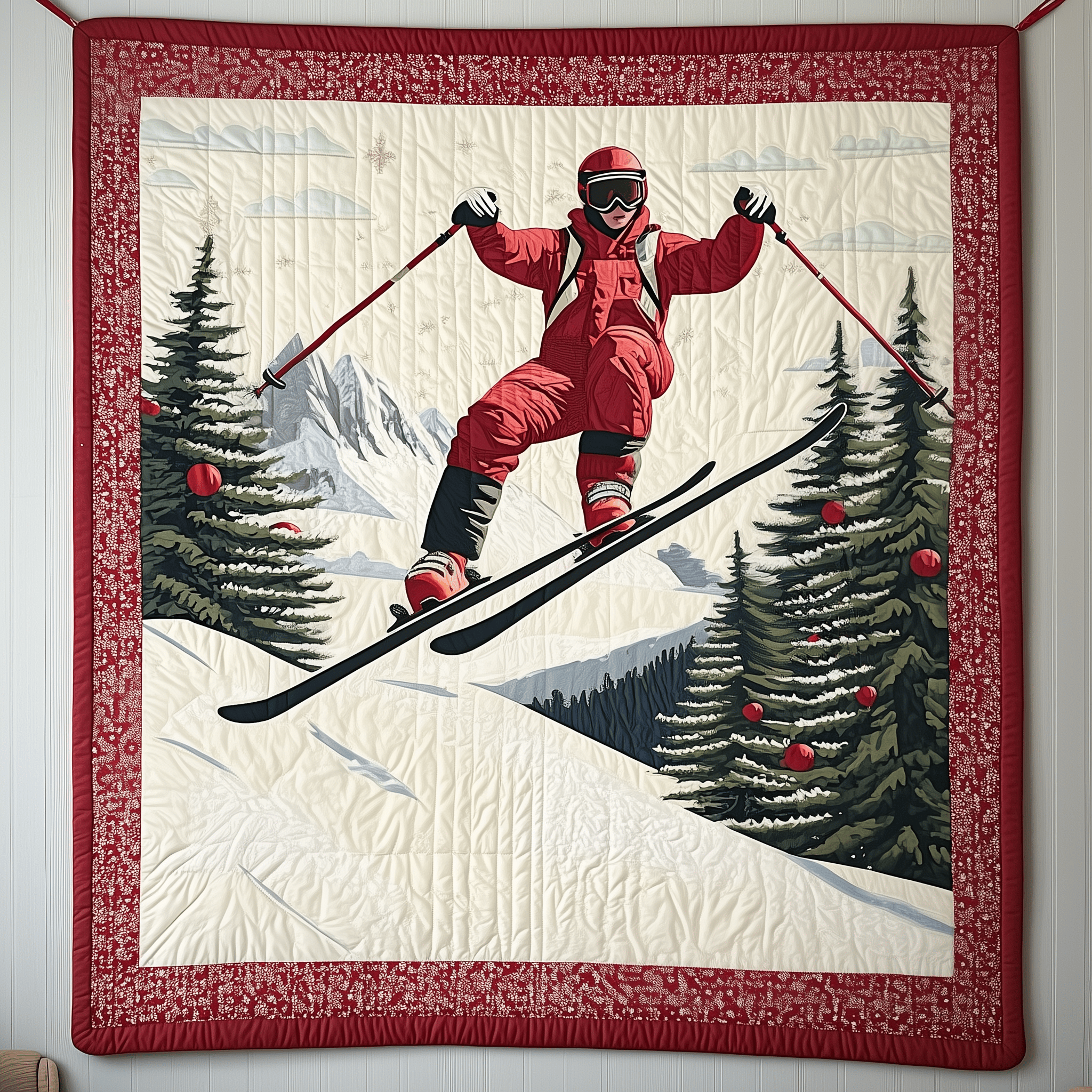 Christmas Skiing Quilted Blanket Feel the Comfort of Home, Wherever You Go Christmas Skiing Quilted Blanket Feel the Comfort of Home, Wherever You Go