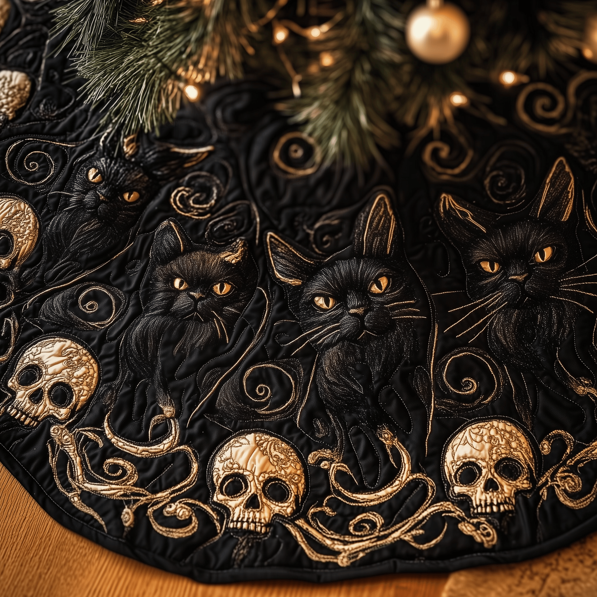 Christmas Skull And Black Cat Quilted Tree Skirt Feel the Love of Christmas Under a Safe Tree Skirt Christmas Skull And Black Cat Quilted Tree Skirt Feel the Love of Christmas Under a Safe Tree Skirt
