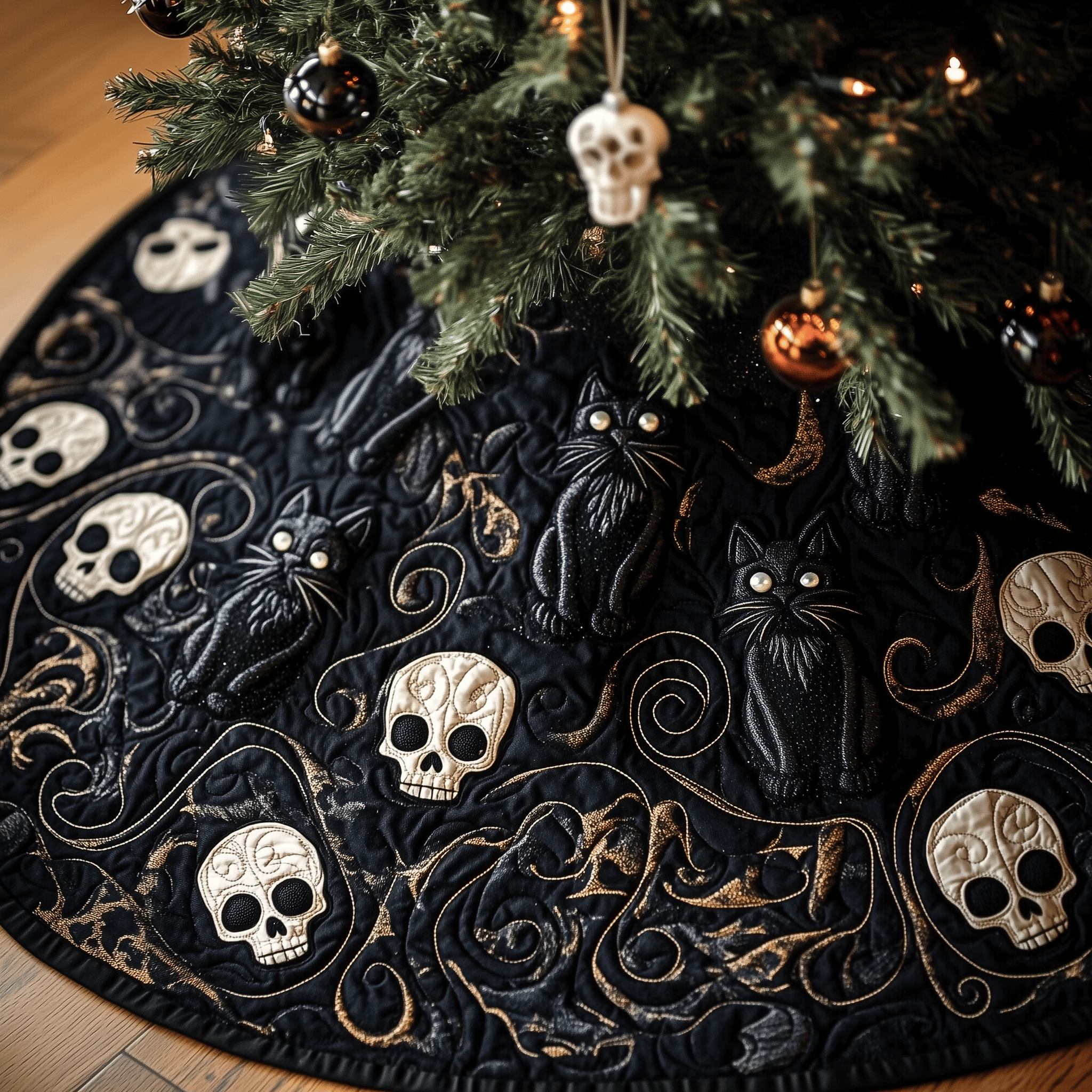 Christmas Skull And Black Cat Quilted Tree Skirt Wrap Your Holidays in Comfort with the Right Tree Skirt Christmas Skull And Black Cat Quilted Tree Skirt Wrap Your Holidays in Comfort with the Right Tree Skirt