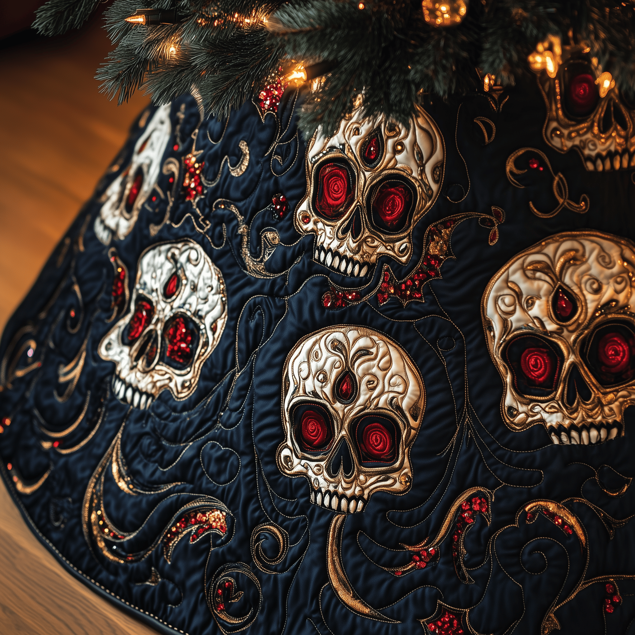 Christmas Skull Quilted Tree Skirt Celebrate the Holidays in Style and Safety Christmas Skull Quilted Tree Skirt Celebrate the Holidays in Style and Safety