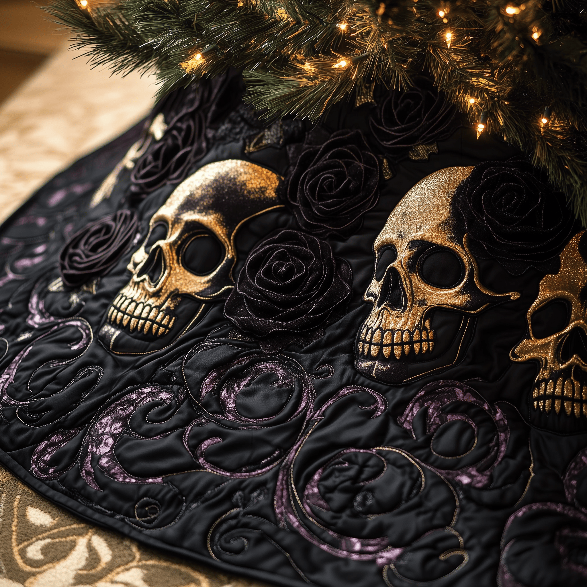 Christmas Skull Quilted Tree Skirt Feel Joyful and Protected with Your Holiday Tree Skirt Christmas Skull Quilted Tree Skirt Feel Joyful and Protected with Your Holiday Tree Skirt