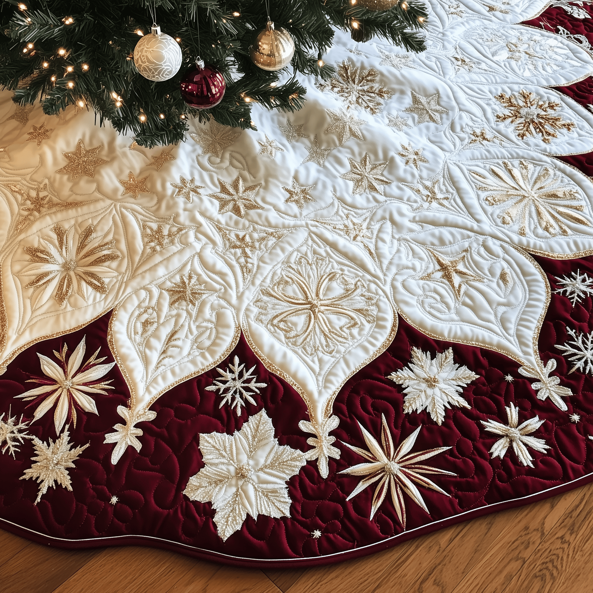 Christmas Snowflakes Quilted Tree Skirt Celebrate Beautifully with a Reliable Tree Skirt Christmas Snowflakes Quilted Tree Skirt Celebrate Beautifully with a Reliable Tree Skirt
