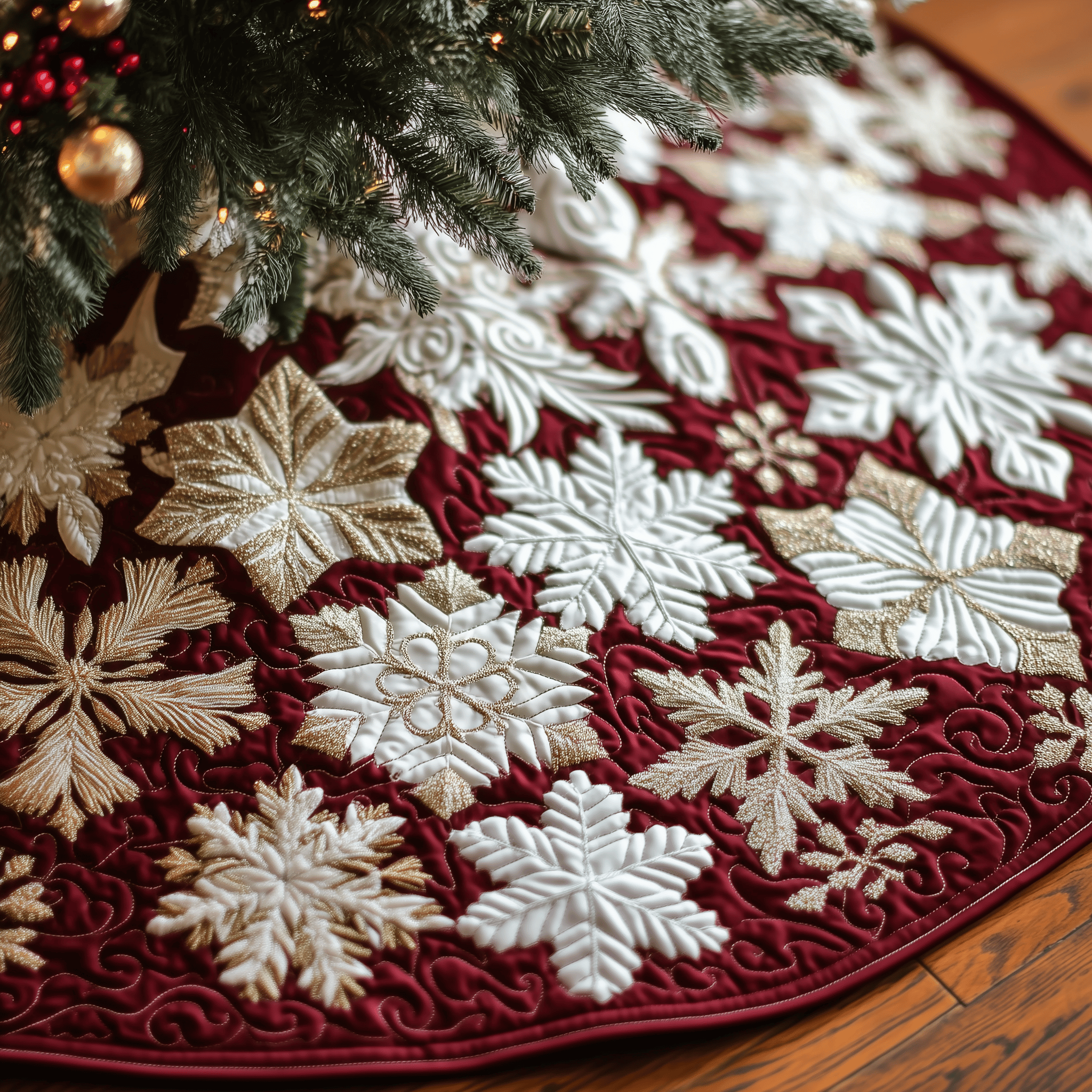 Christmas Snowflakes Quilted Tree Skirt Feel Joy and Comfort with a Thoughtful Holiday Addition Christmas Snowflakes Quilted Tree Skirt Feel Joy and Comfort with a Thoughtful Holiday Addition