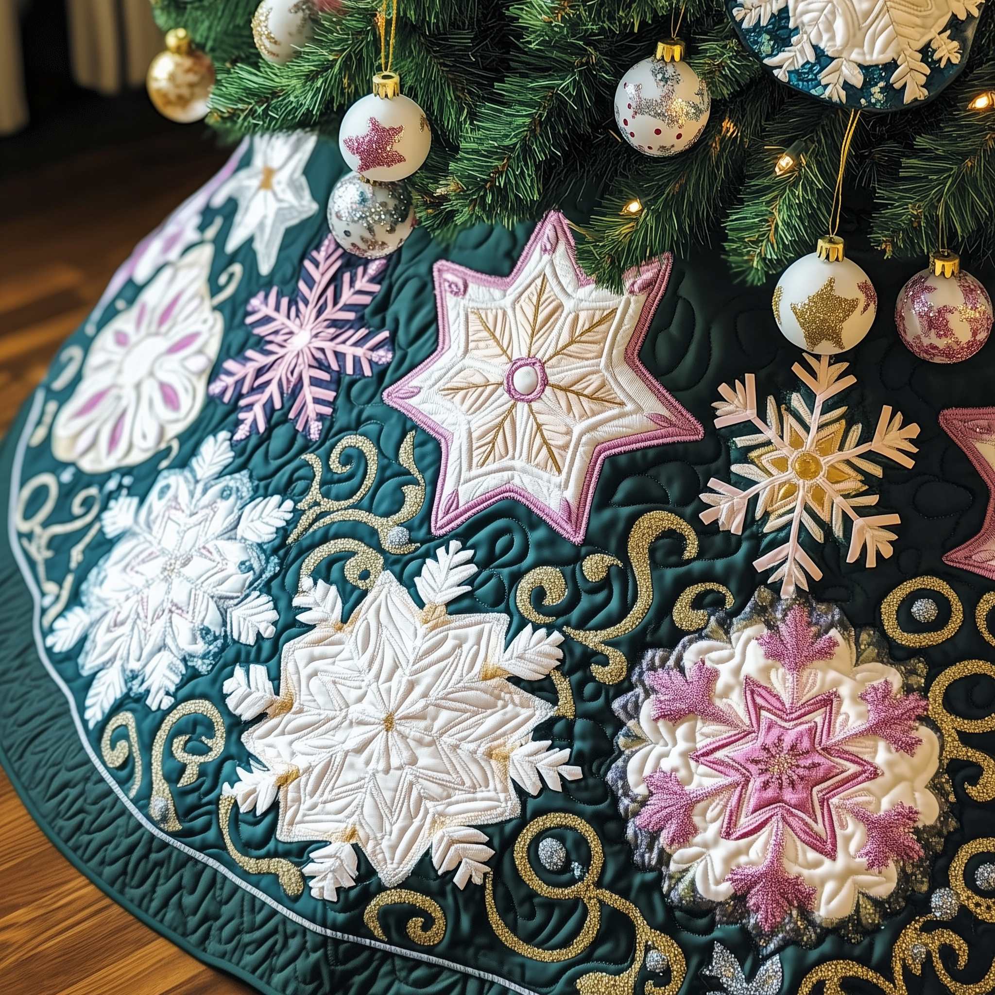 Christmas Snowflakes Quilted Tree Skirt Feel the Holidays Begin with a Safe and Stunning Tree Skirt Christmas Snowflakes Quilted Tree Skirt Feel the Holidays Begin with a Safe and Stunning Tree Skirt
