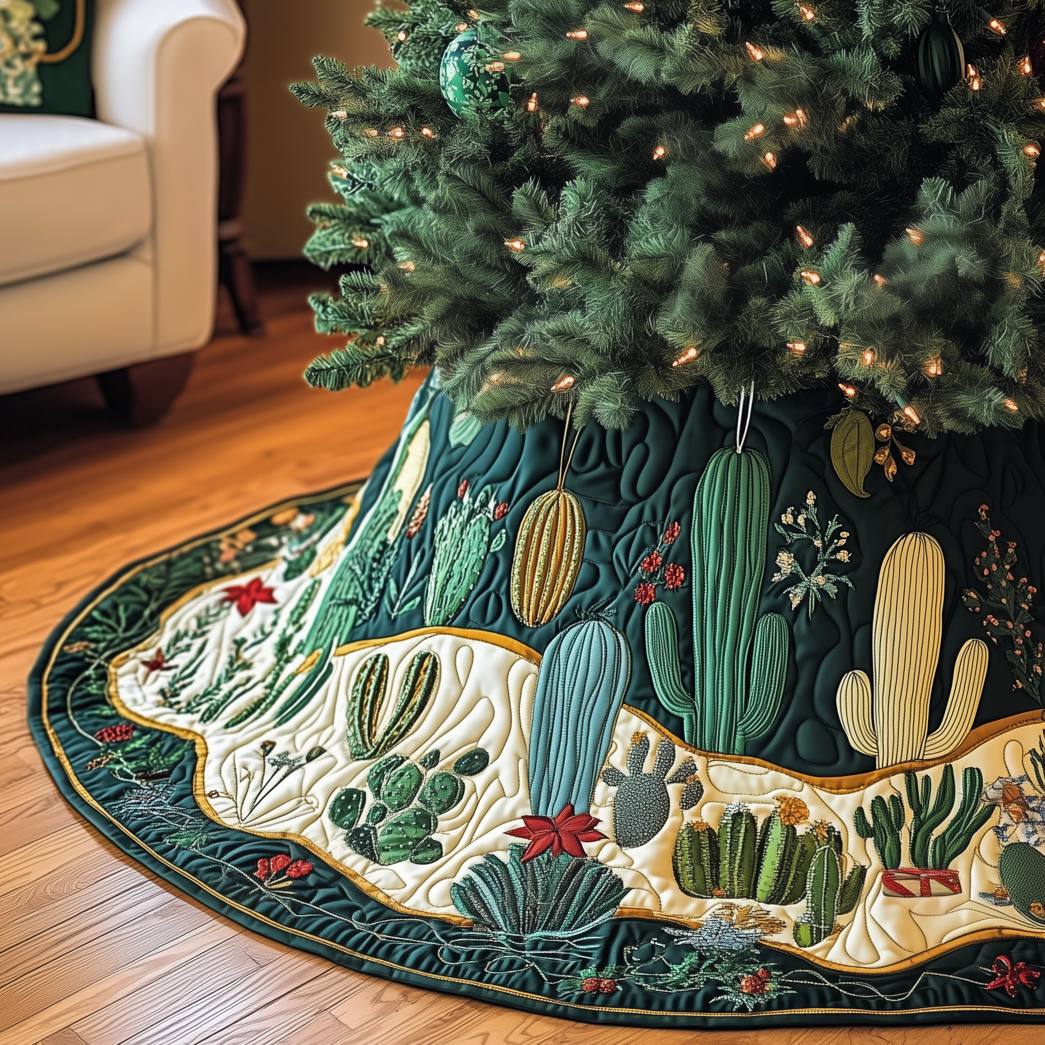Christmas Southwest Cactus Quilted Tree Skirt Celebrate the Holidays Fully Protected with a Durable Skirt Christmas Southwest Cactus Quilted Tree Skirt Celebrate the Holidays Fully Protected with a Durable Skirt