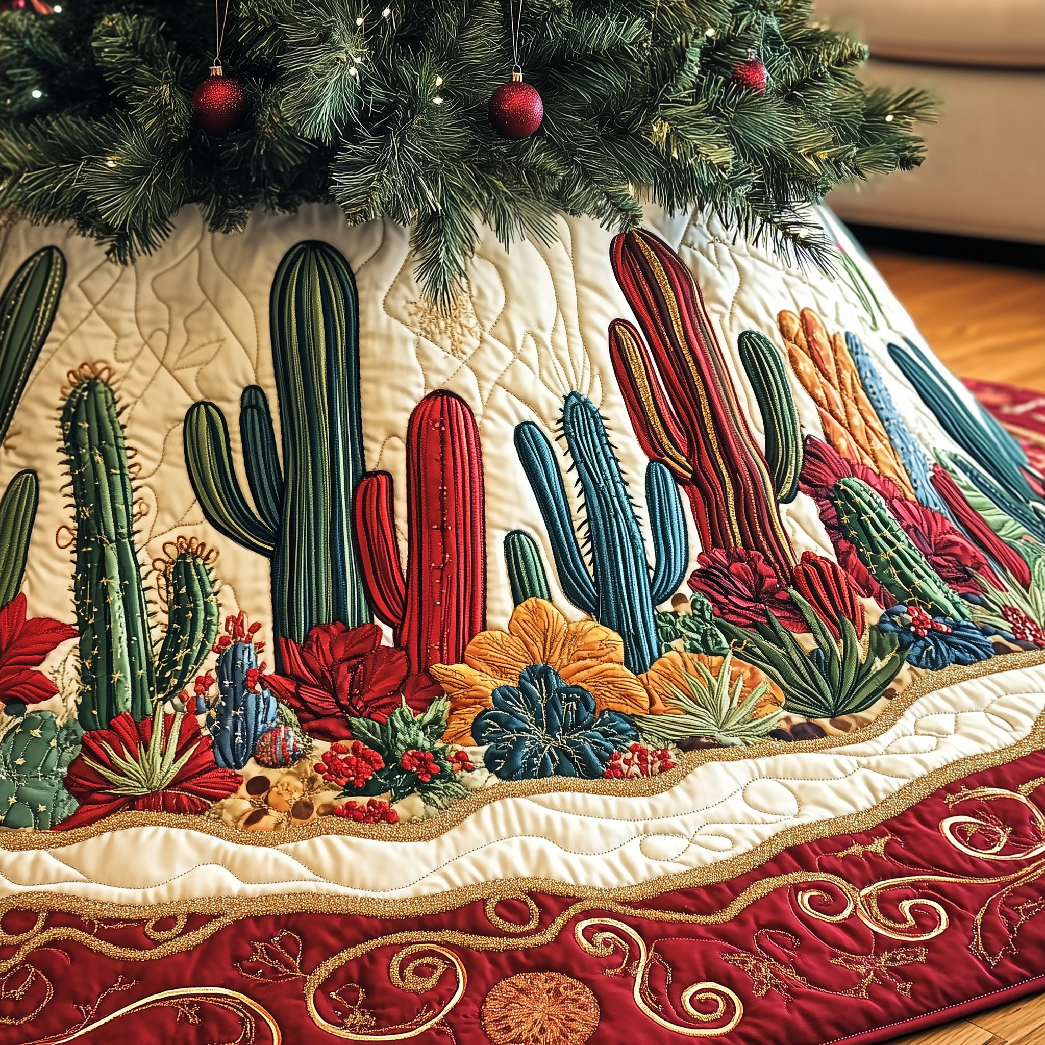 Christmas Southwest Cactus Quilted Tree Skirt Feel Secure and Festive with Your Christmas Decor Christmas Southwest Cactus Quilted Tree Skirt Feel Secure and Festive with Your Christmas Decor