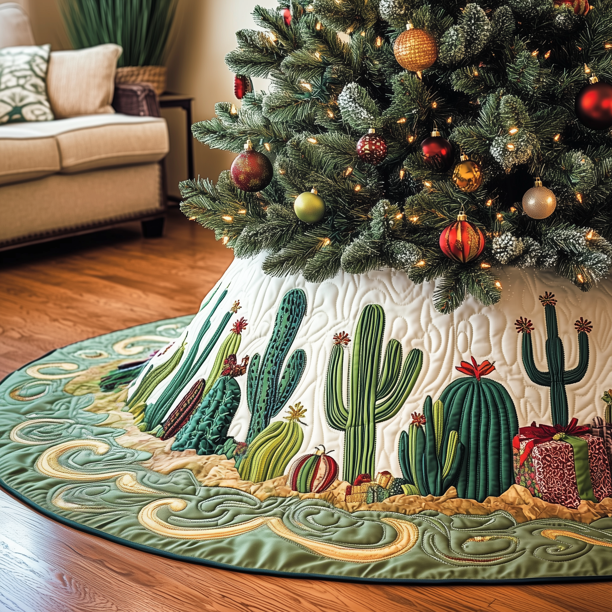 Christmas Southwest Cactus Quilted Tree Skirt Feel the Heart of Christmas Beneath Your Tree Christmas Southwest Cactus Quilted Tree Skirt Feel the Heart of Christmas Beneath Your Tree