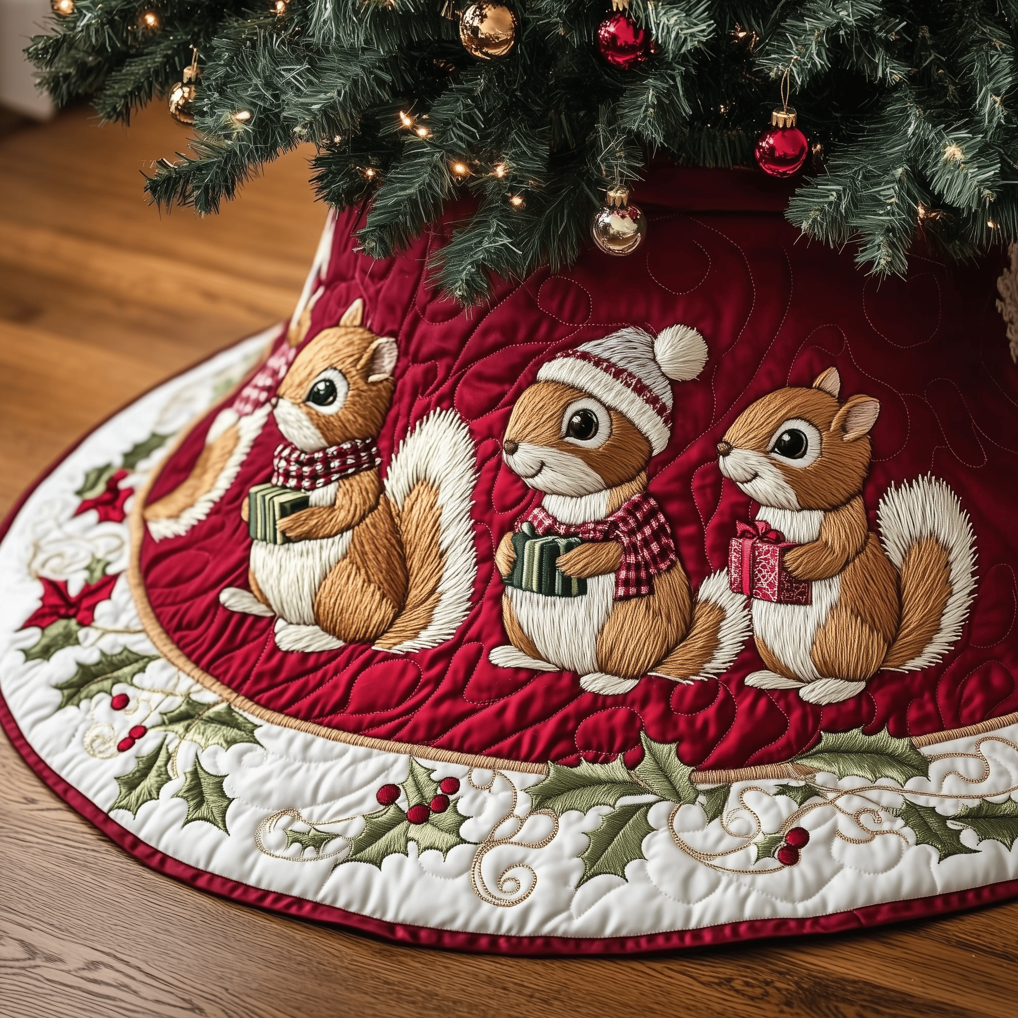 Christmas Squirrel Quilted Tree Skirt Celebrate Fully Present with a Safe and Stylish Skirt Christmas Squirrel Quilted Tree Skirt Celebrate Fully Present with a Safe and Stylish Skirt