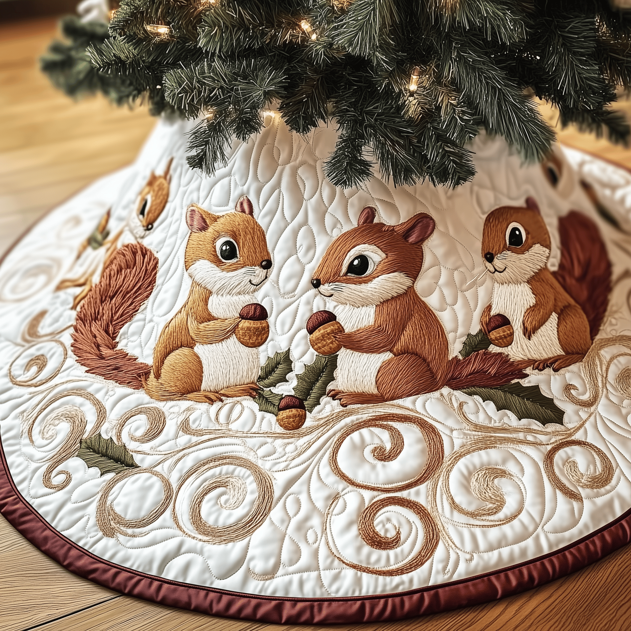 Christmas Squirrel Quilted Tree Skirt Celebrate New Traditions with a Stylish and Safe Skirt Christmas Squirrel Quilted Tree Skirt Celebrate New Traditions with a Stylish and Safe Skirt