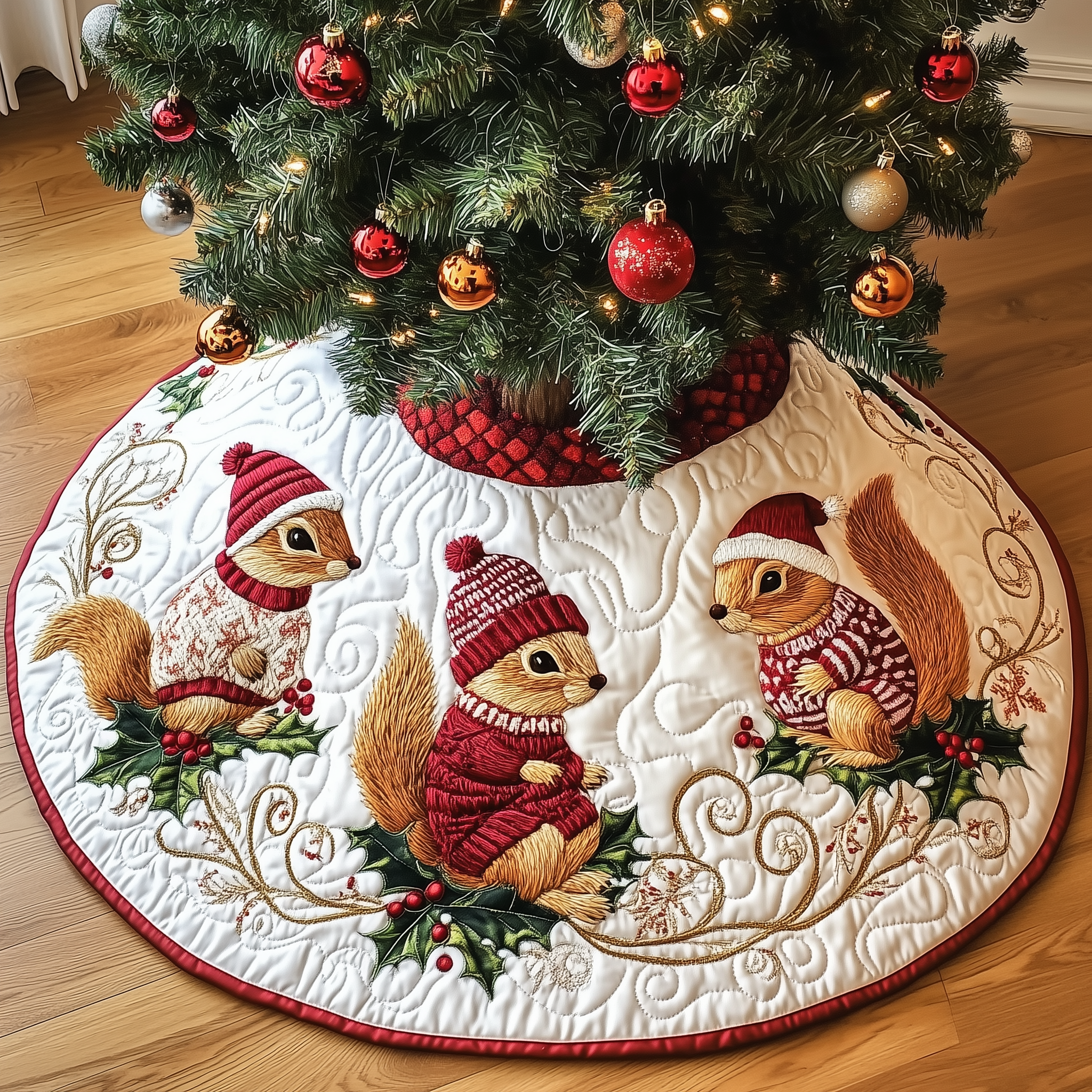 Christmas Squirrel Quilted Tree Skirt Celebrate Without Compromise Protect Floors in Style Christmas Squirrel Quilted Tree Skirt Celebrate Without Compromise Protect Floors in Style