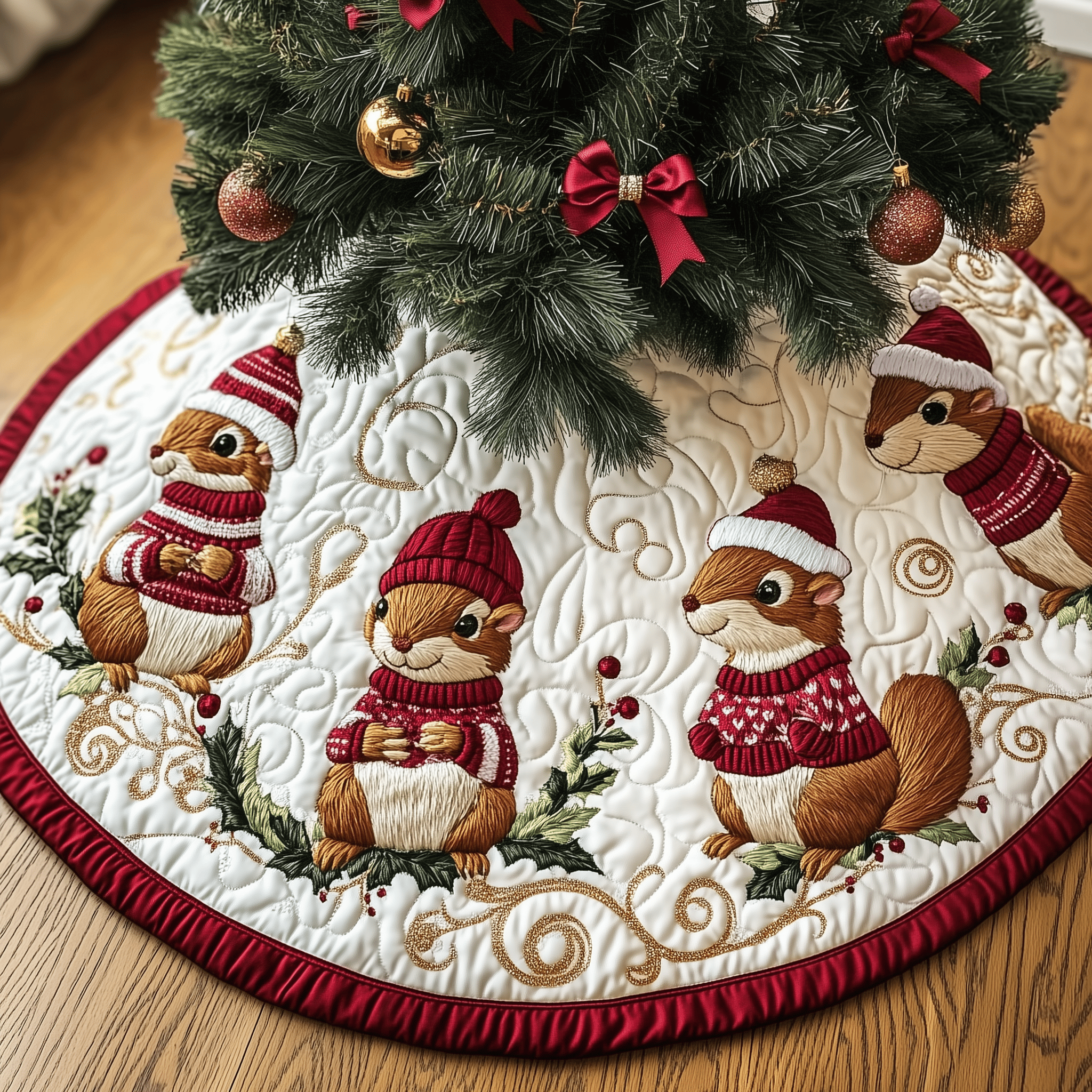 Christmas Squirrel Quilted Tree Skirt Feel Like Home with the Perfect Holiday Tree Skirt Christmas Squirrel Quilted Tree Skirt Feel Like Home with the Perfect Holiday Tree Skirt