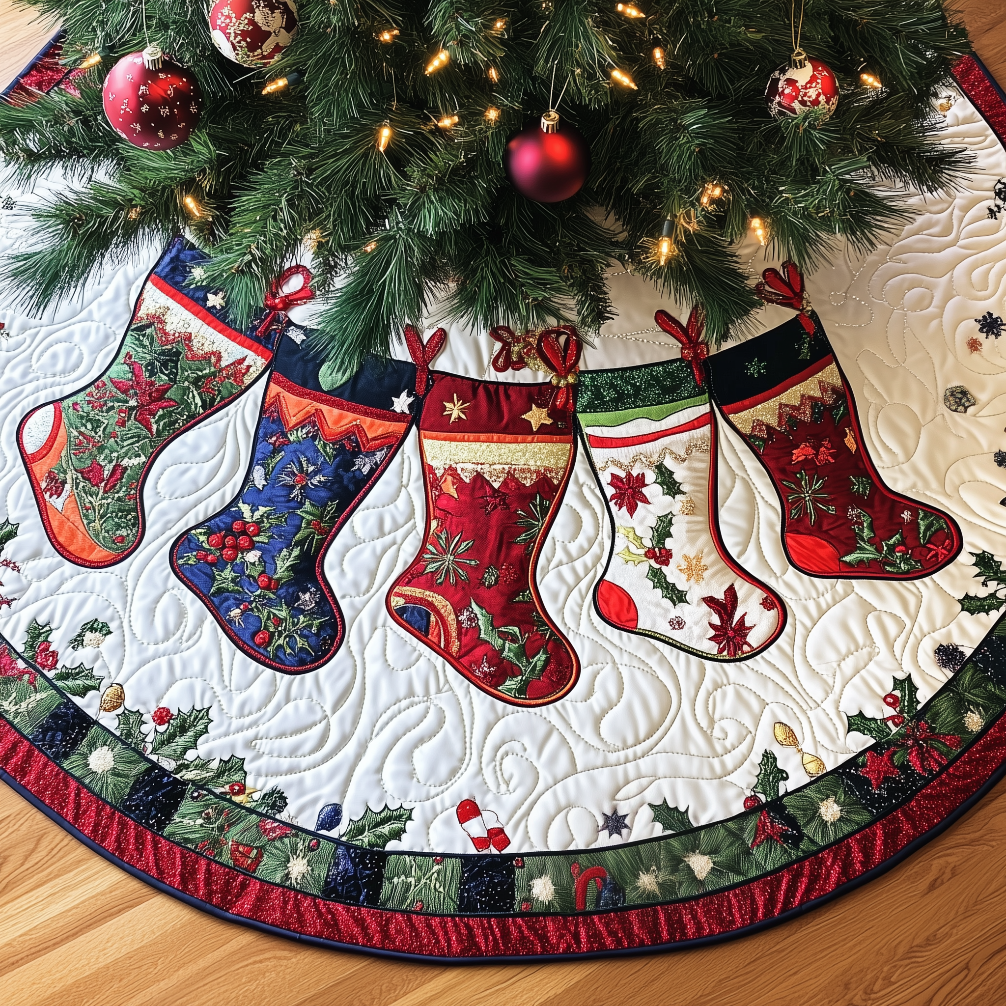 Christmas Stocking Quilted Tree Skirt Celebrate the Season Safely with a Durable Tree Skirt Christmas Stocking Quilted Tree Skirt Celebrate the Season Safely with a Durable Tree Skirt