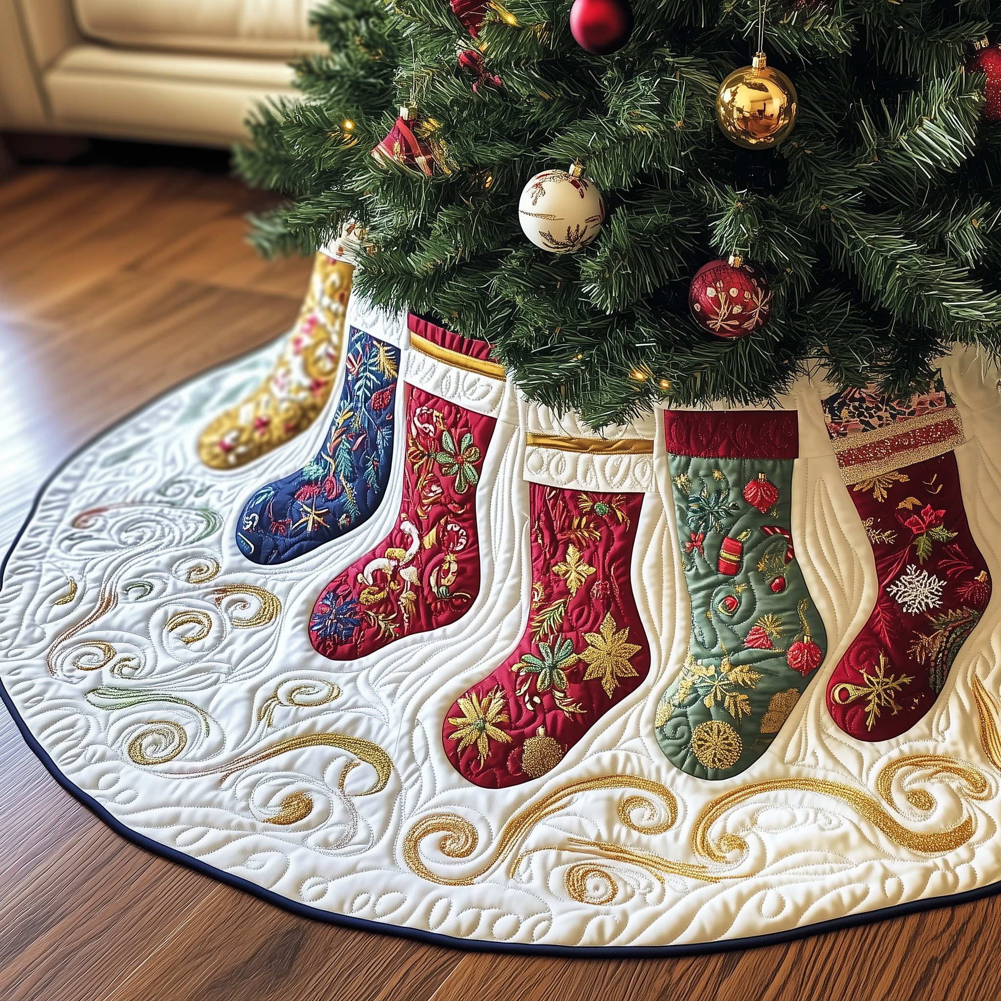 Christmas Stockings Quilted Tree Skirt A Safe and Stylish Tree Skirt for Your Family's Happiness Christmas Stockings Quilted Tree Skirt A Safe and Stylish Tree Skirt for Your Family's Happiness