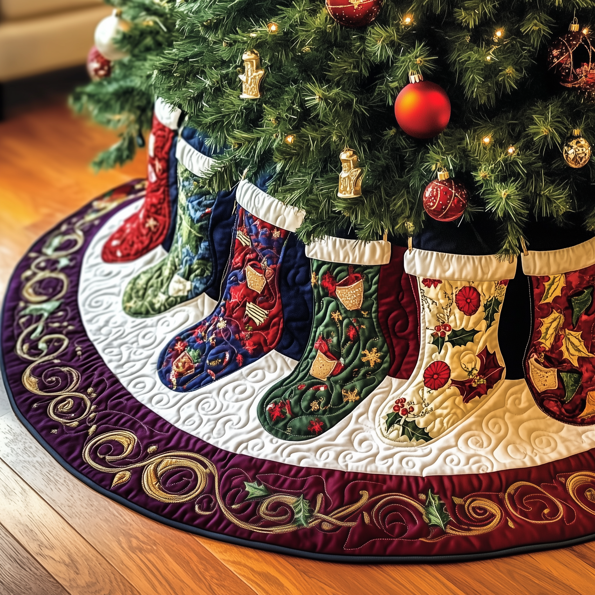 Christmas Stockings Quilted Tree Skirt Elevate Your Holiday Vibes with Protective Tree Decor Christmas Stockings Quilted Tree Skirt Elevate Your Holiday Vibes with Protective Tree Decor