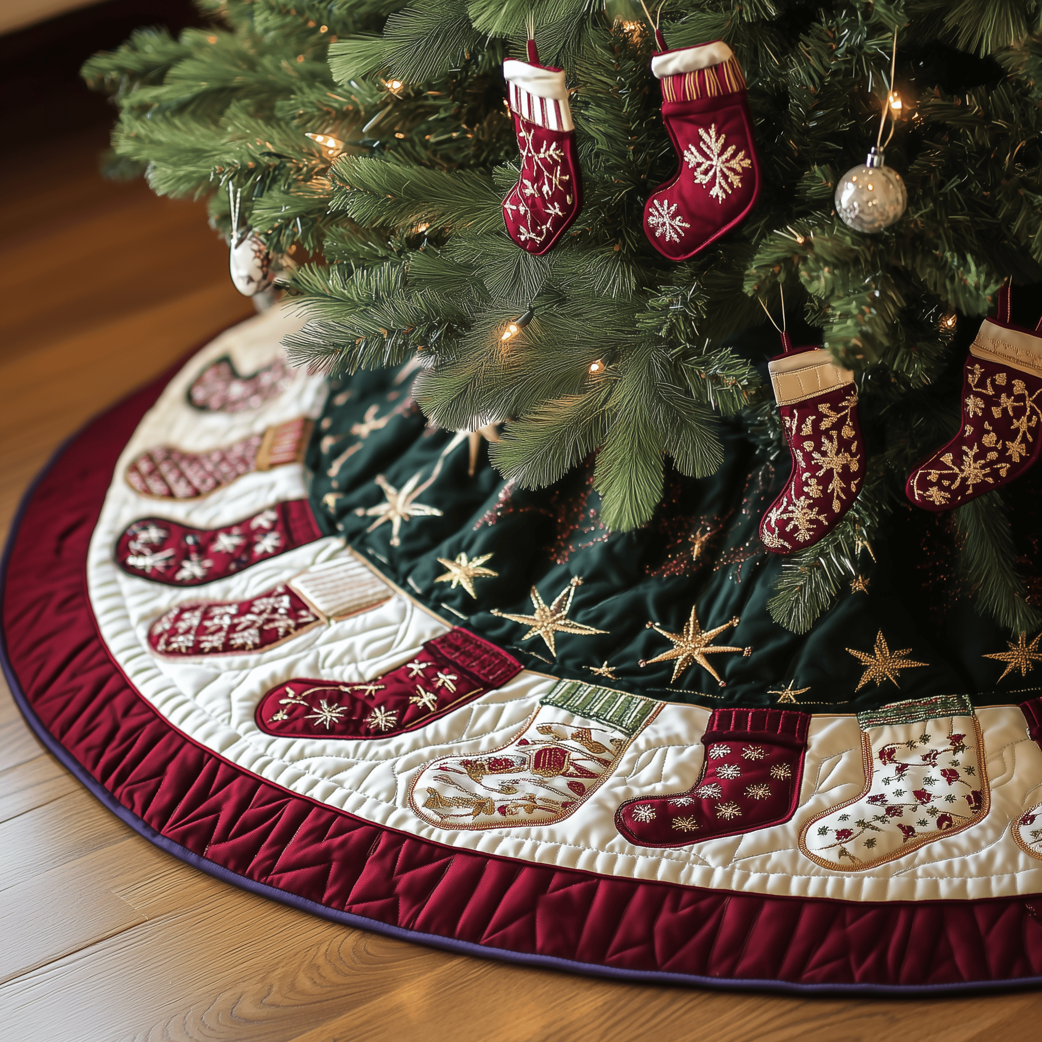 Christmas Stockings Quilted Tree Skirt Feel the Warmth of Christmas with Protective Decor Christmas Stockings Quilted Tree Skirt Feel the Warmth of Christmas with Protective Decor