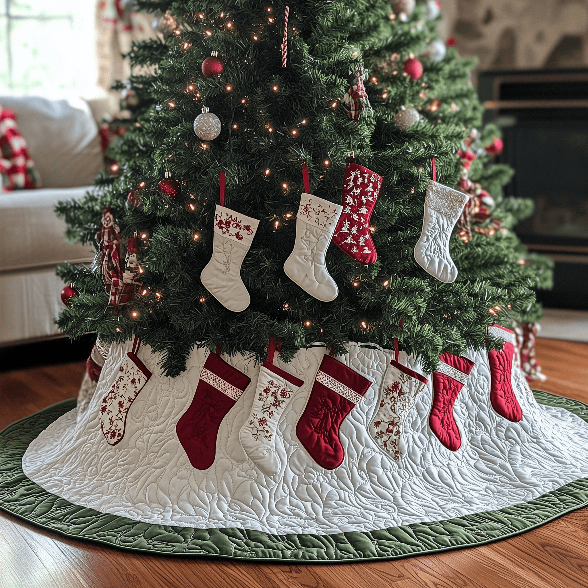 Christmas Stockings Quilted Tree Skirt Make the Holidays Worry-Free with Protective Tree Decor Christmas Stockings Quilted Tree Skirt Make the Holidays Worry-Free with Protective Tree Decor