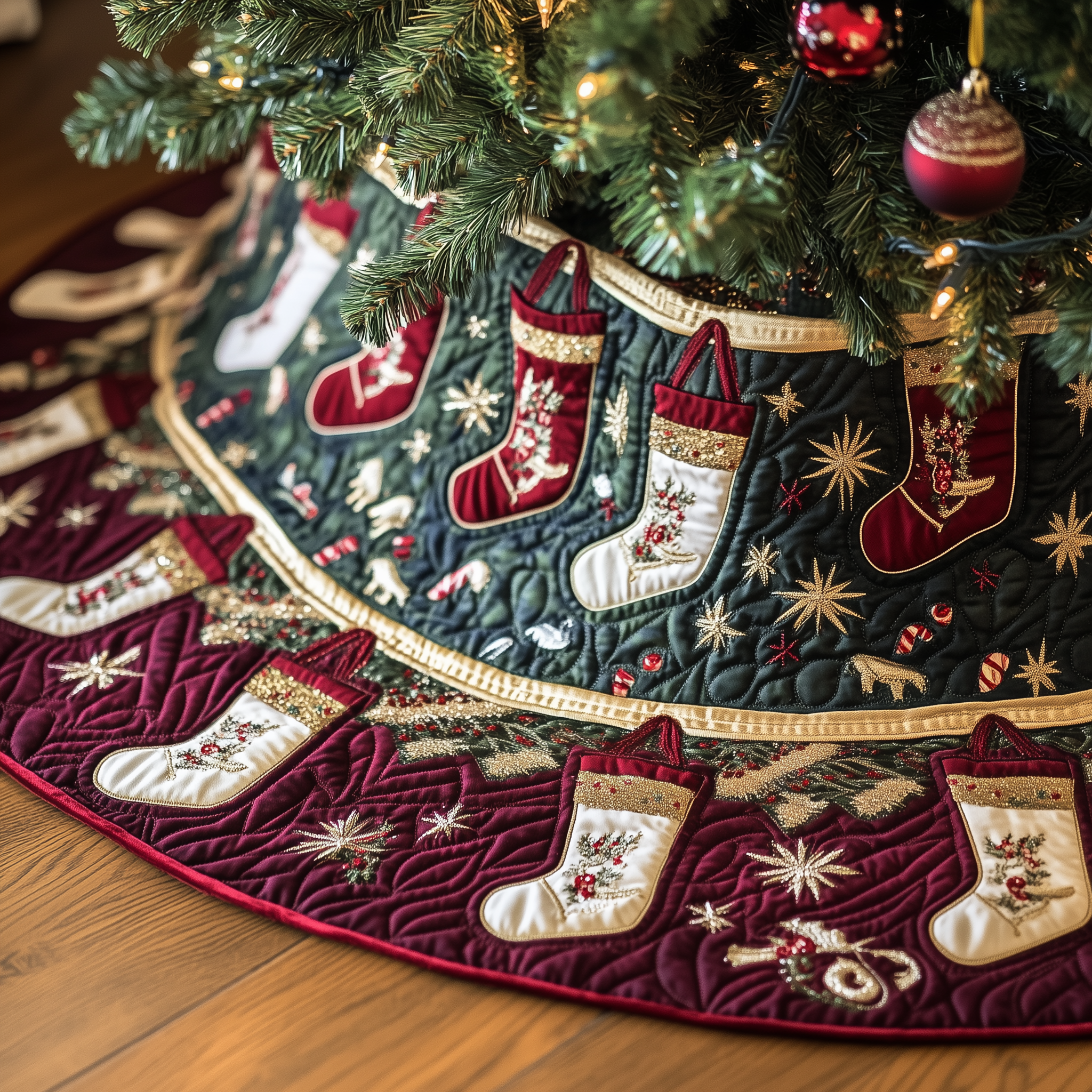 Christmas Stockings Quilted Tree Skirt Transform Your Holidays with a Safe and Elegant Tree Skirt Christmas Stockings Quilted Tree Skirt Transform Your Holidays with a Safe and Elegant Tree Skirt