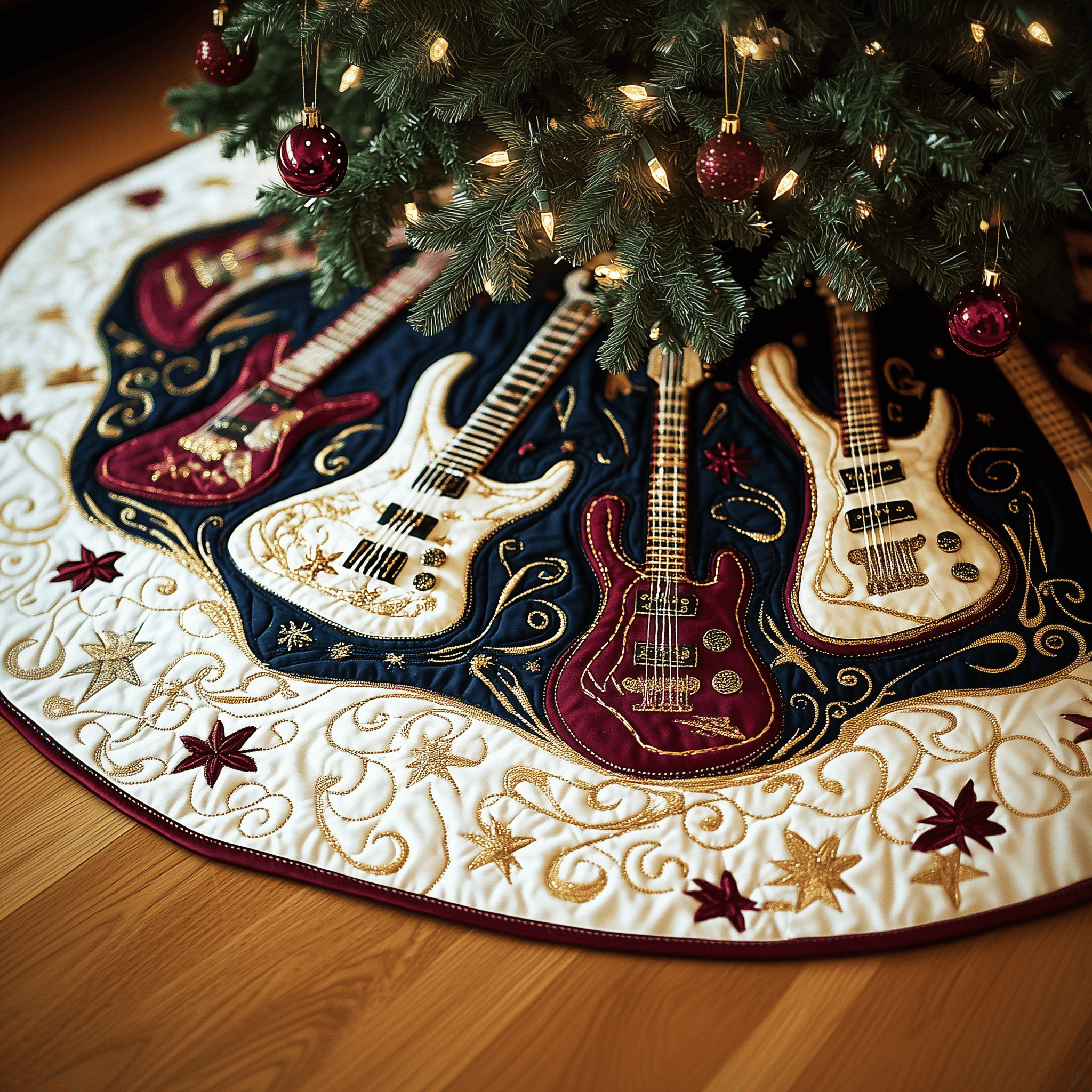 Christmas Swirl Guitar Quilted Tree Skirt A Tree Skirt That Brings Joy and Style to Your Holidays Christmas Swirl Guitar Quilted Tree Skirt A Tree Skirt That Brings Joy and Style to Your Holidays