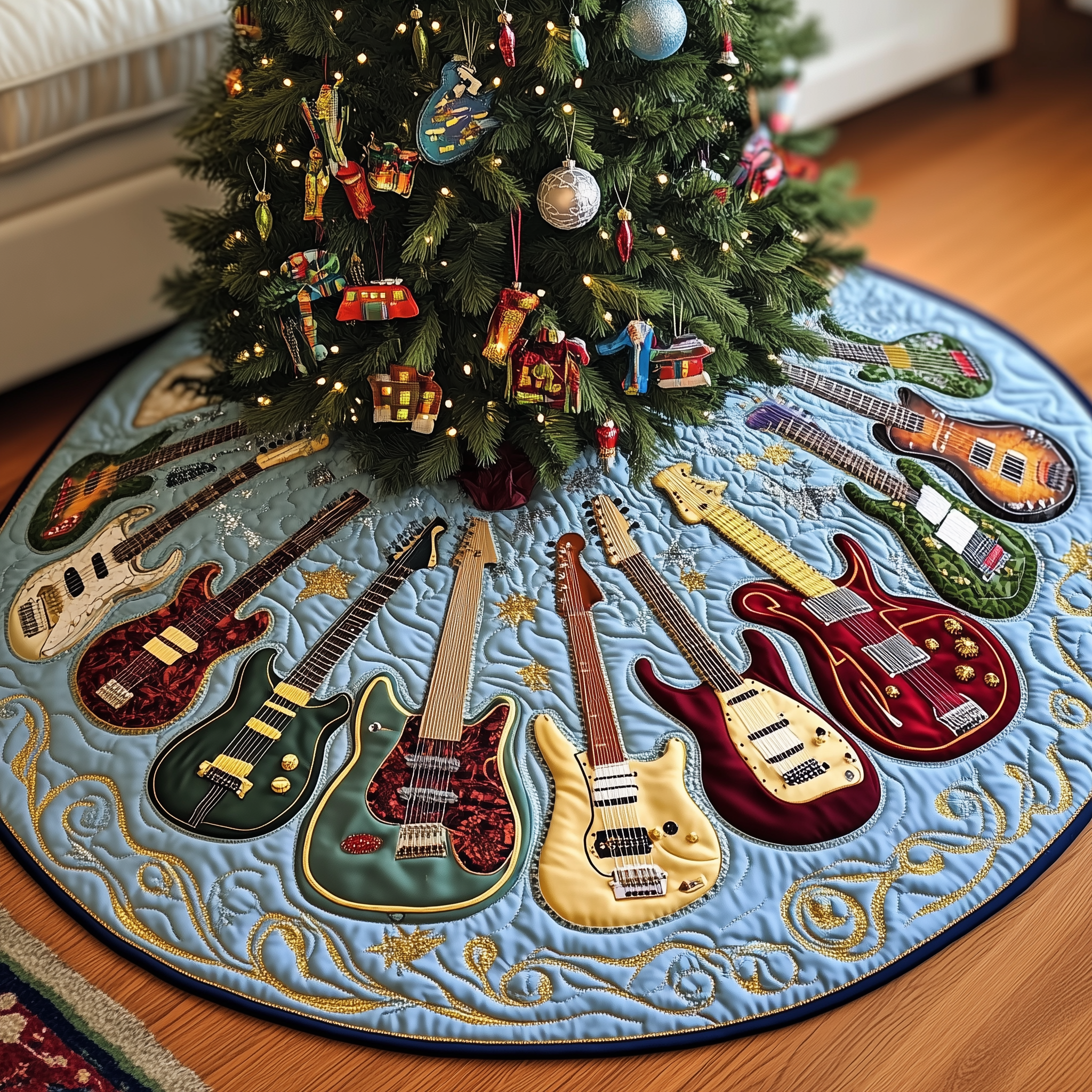 Christmas Swirl Guitar Quilted Tree Skirt Feel the Peace of the Holidays with a Thoughtful Tree Skirt Christmas Swirl Guitar Quilted Tree Skirt Feel the Peace of the Holidays with a Thoughtful Tree Skirt