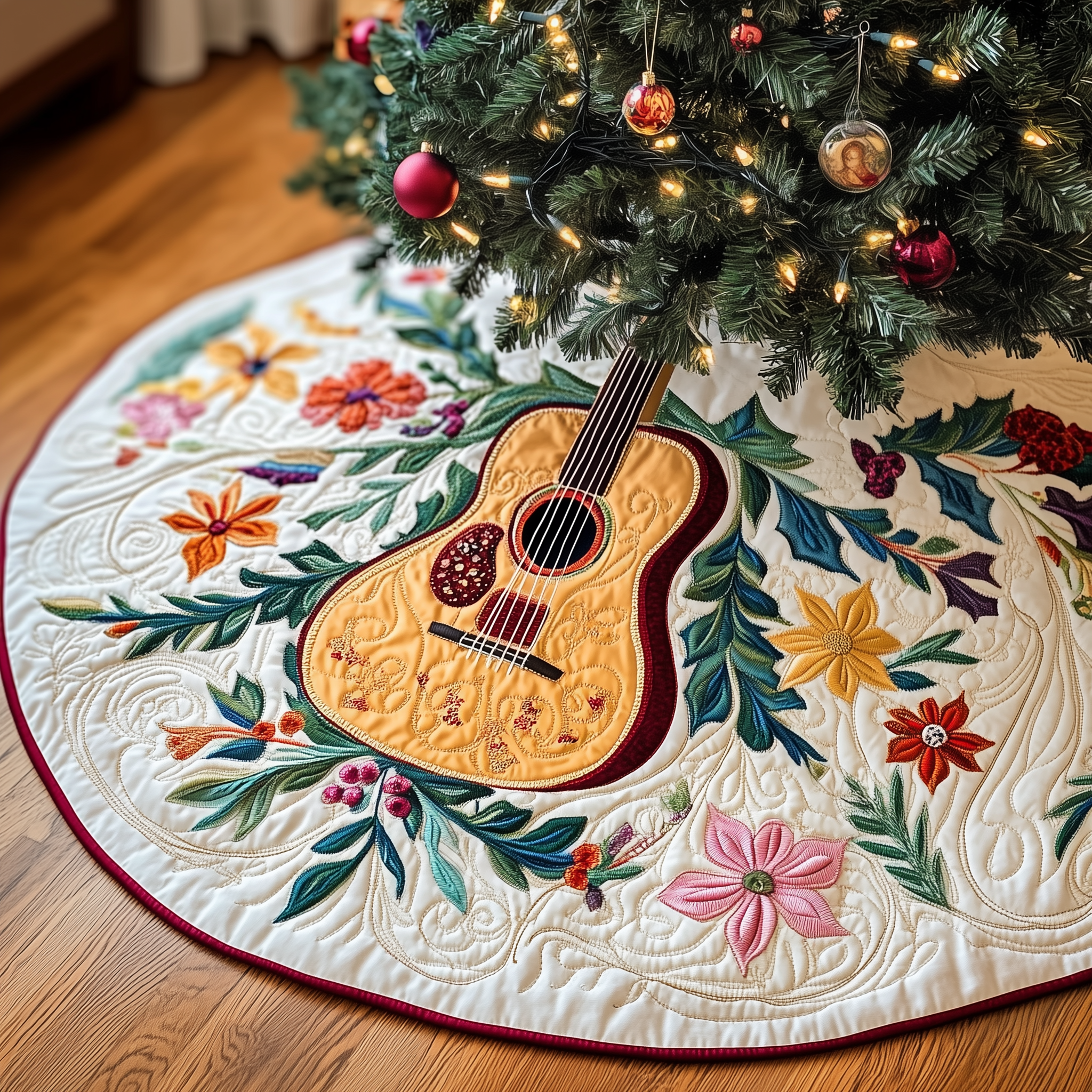 Christmas Swirl Guitar Quilted Tree Skirt Make Every Holiday Moment Bright with a Chic Tree Skirt Christmas Swirl Guitar Quilted Tree Skirt Make Every Holiday Moment Bright with a Chic Tree Skirt