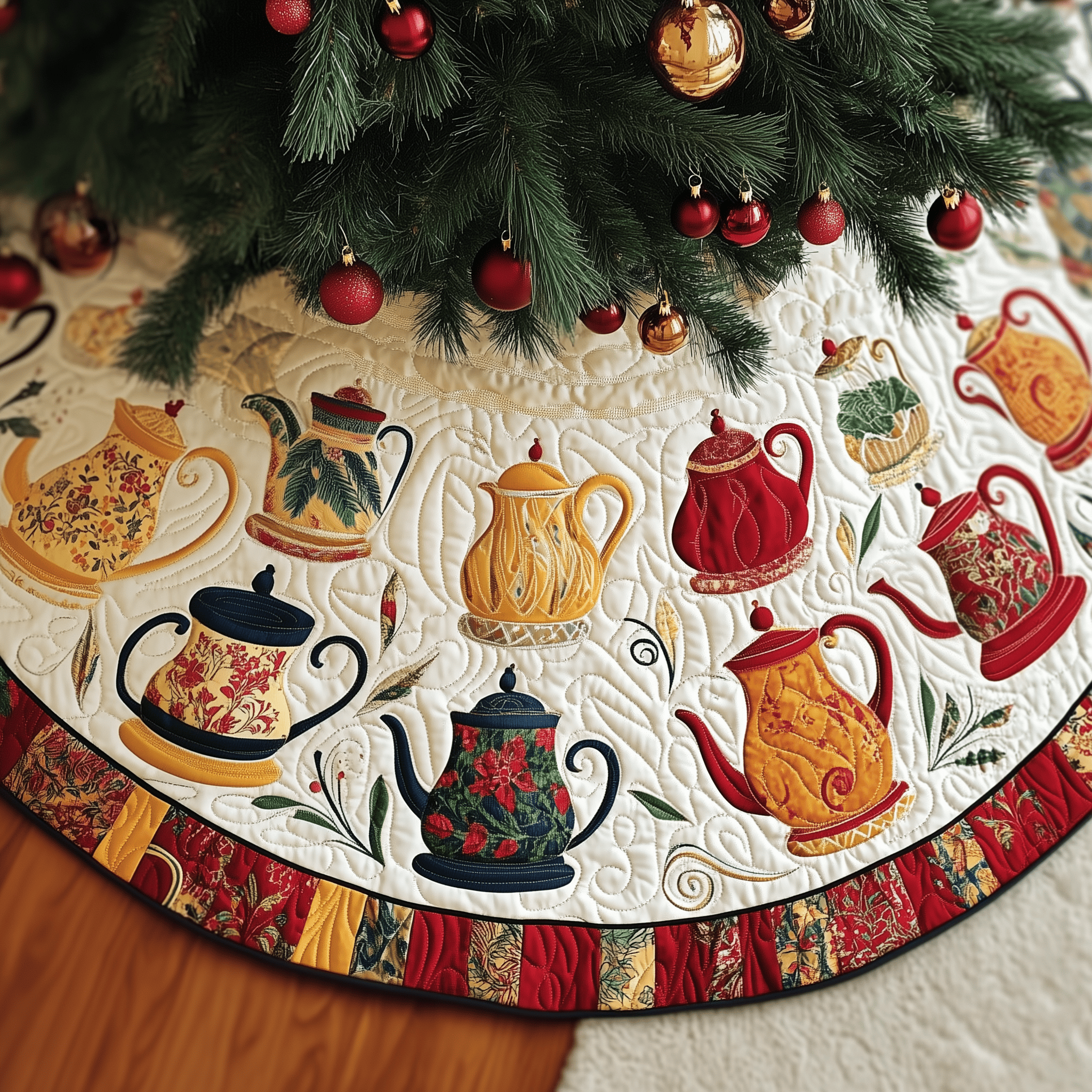 Christmas Teapot Quilted Tree Skirt Add Magic to Your Holidays with Safe Tree Decor Christmas Teapot Quilted Tree Skirt Add Magic to Your Holidays with Safe Tree Decor
