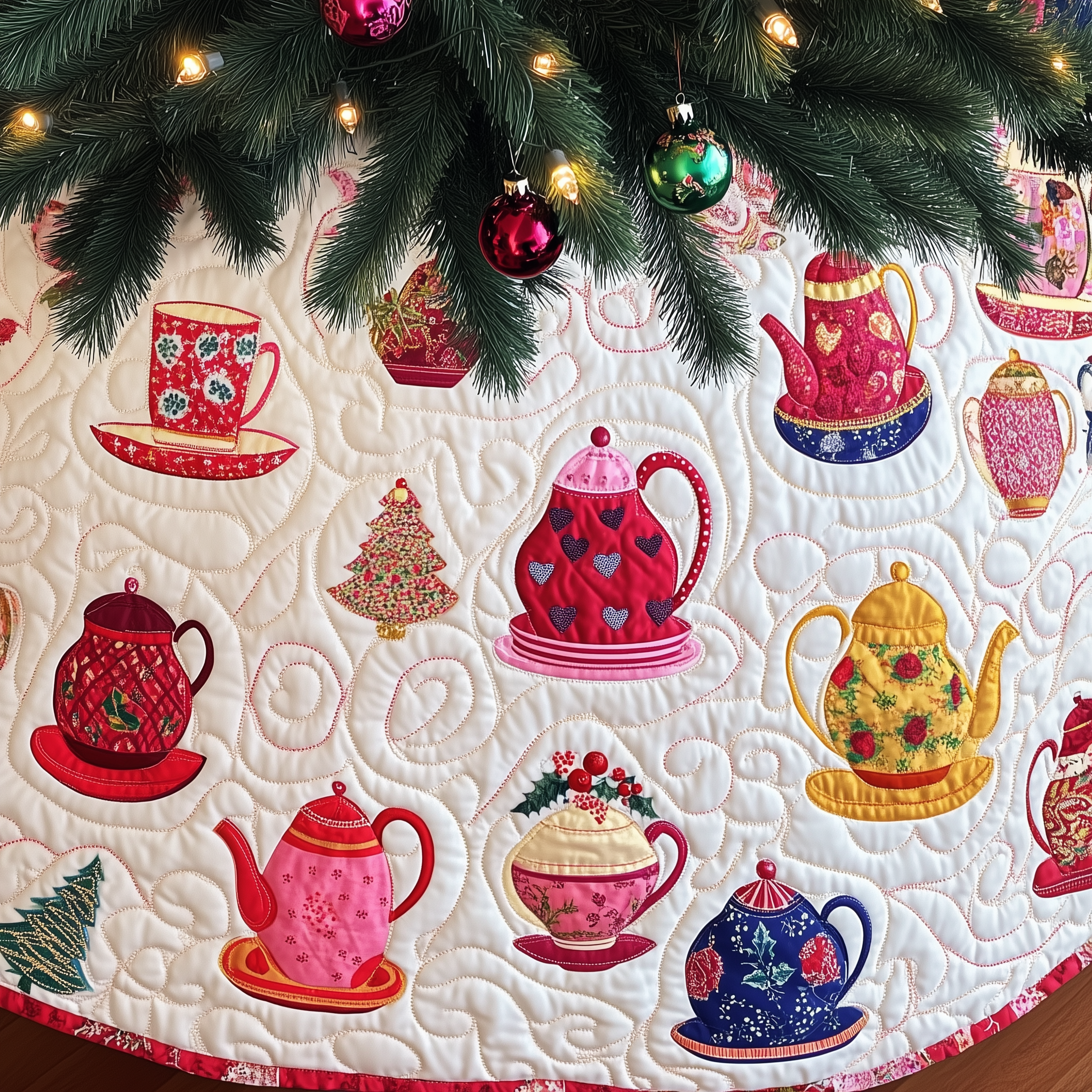 Christmas Teapot Quilted Tree Skirt Celebrate Traditions Safely with a Timeless Tree Skirt Christmas Teapot Quilted Tree Skirt Celebrate Traditions Safely with a Timeless Tree Skirt