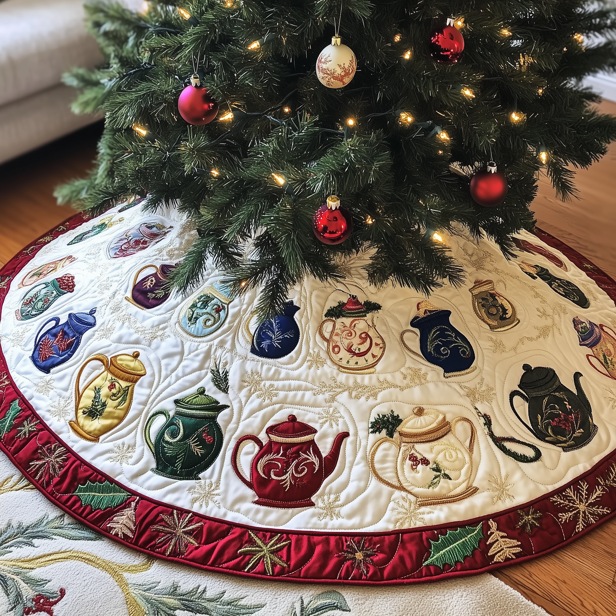 Christmas Teapot Quilted Tree Skirt Celebrate Without Worry Choose a Secure Tree Skirt Christmas Teapot Quilted Tree Skirt Celebrate Without Worry Choose a Secure Tree Skirt