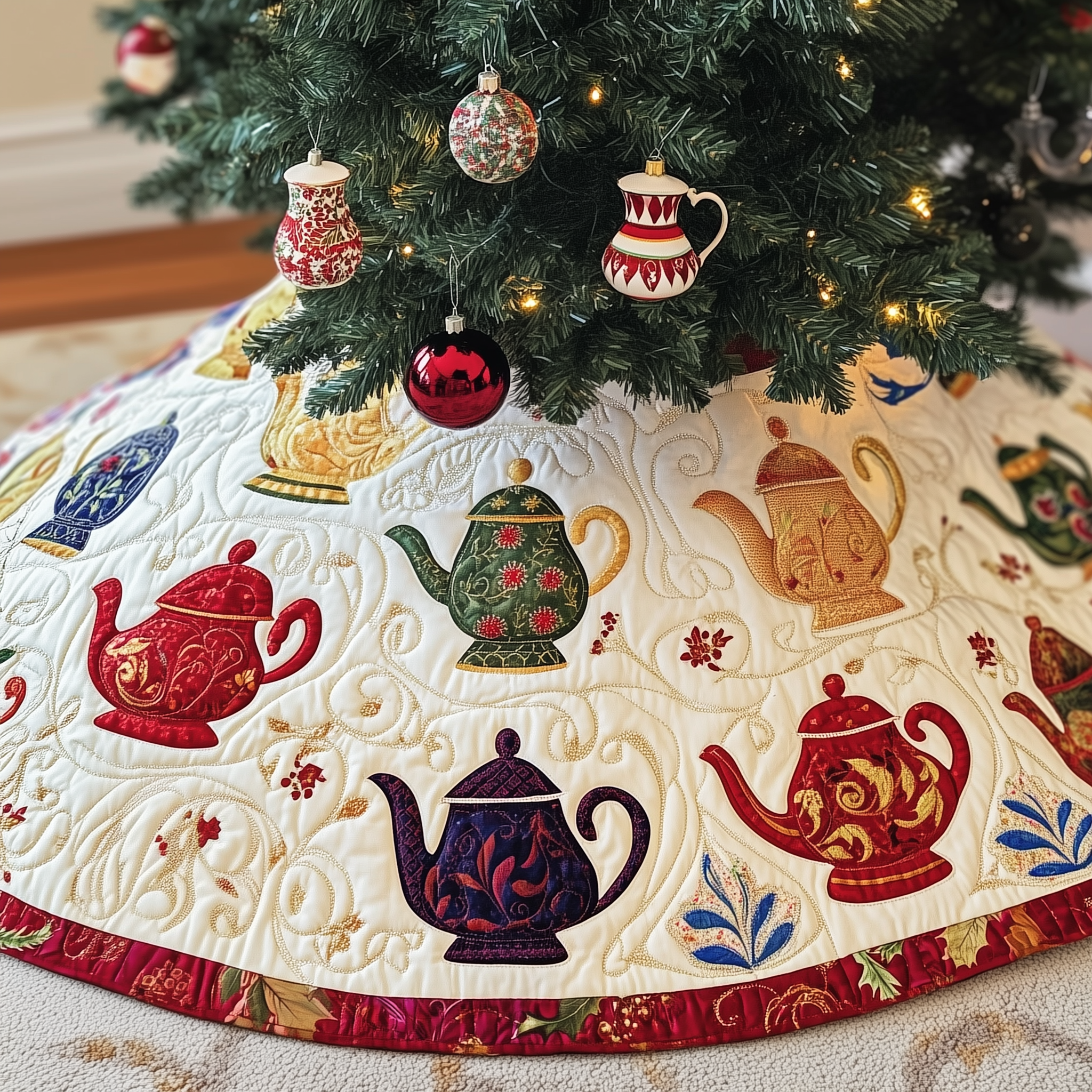 Christmas Teapot Quilted Tree Skirt Feel the Comfort of Christmas with a Durable Tree Skirt Christmas Teapot Quilted Tree Skirt Feel the Comfort of Christmas with a Durable Tree Skirt