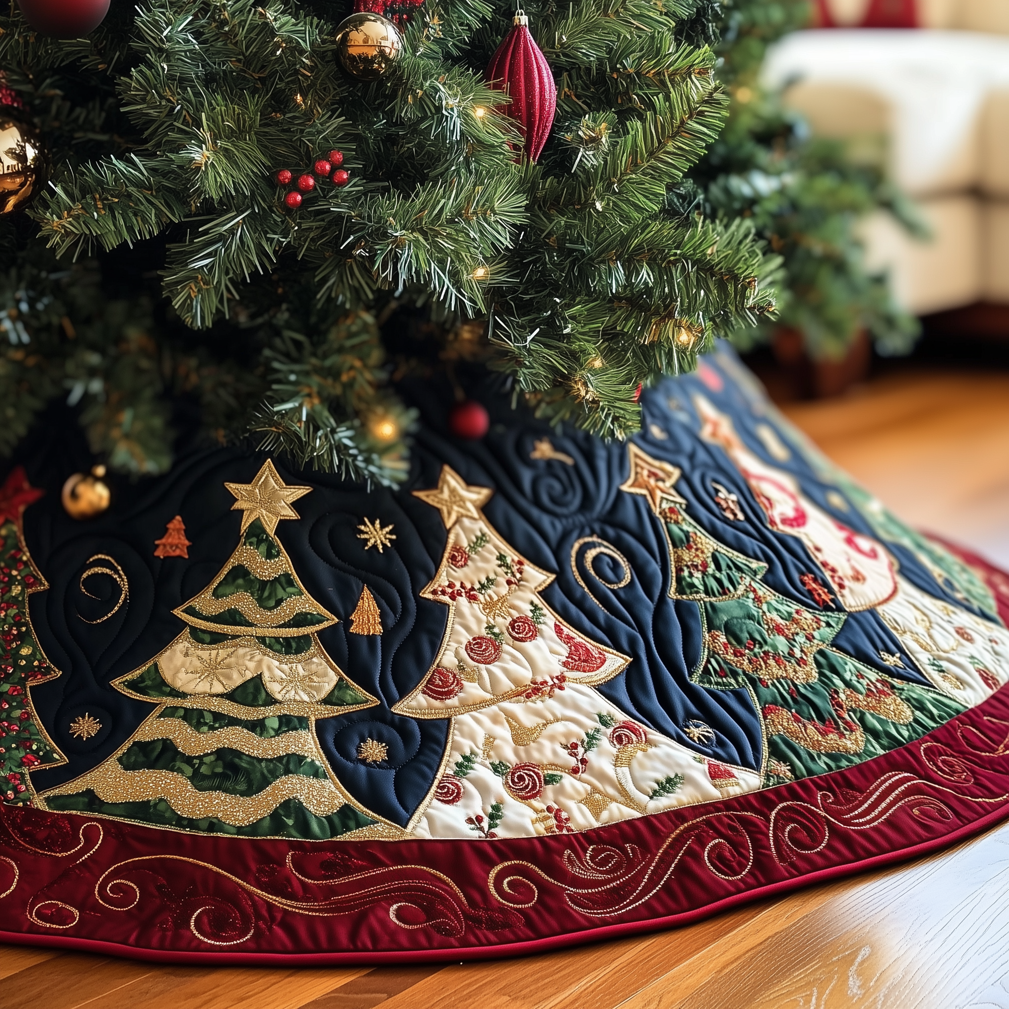 Christmas Tree Quilted Tree Skirt Feel the Love of Christmas Under a Safe Tree Skirt Christmas Tree Quilted Tree Skirt Feel the Love of Christmas Under a Safe Tree Skirt