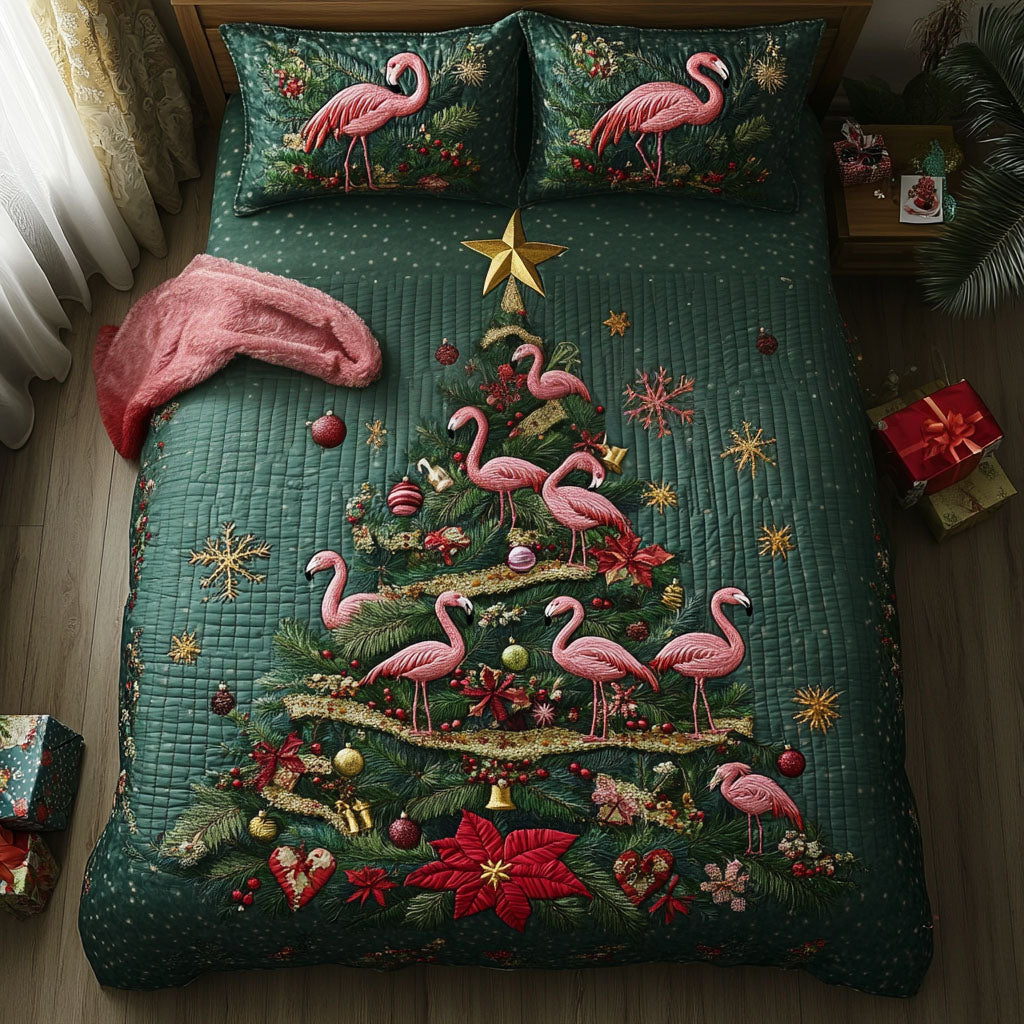 Christmas Tropics Quilted Bedding Set Gifts With Flamingos On Them Christmas Tropics Quilted Bedding Set Gifts With Flamingos On Them