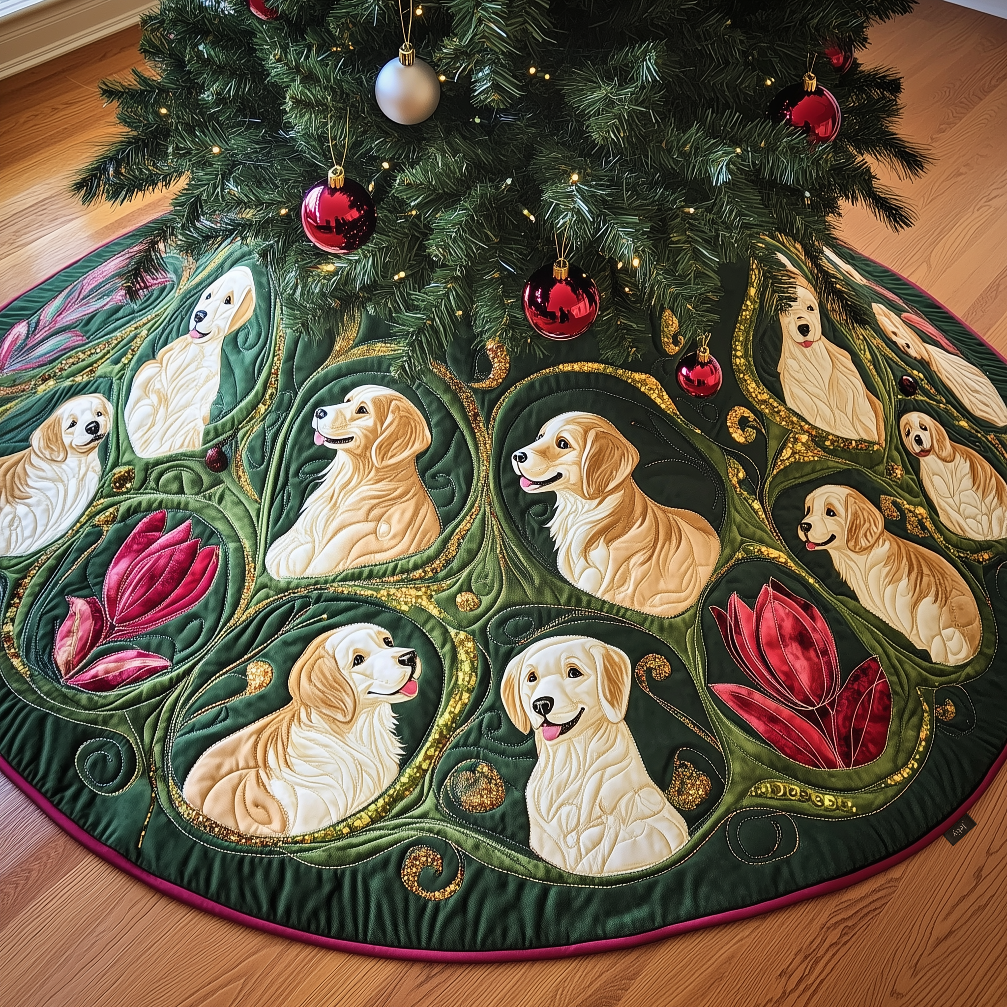 Christmas Tulip Golden Retriever Quilted Tree Skirt A Tree Skirt That Embodies the Joy of Christmas Christmas Tulip Golden Retriever Quilted Tree Skirt A Tree Skirt That Embodies the Joy of Christmas