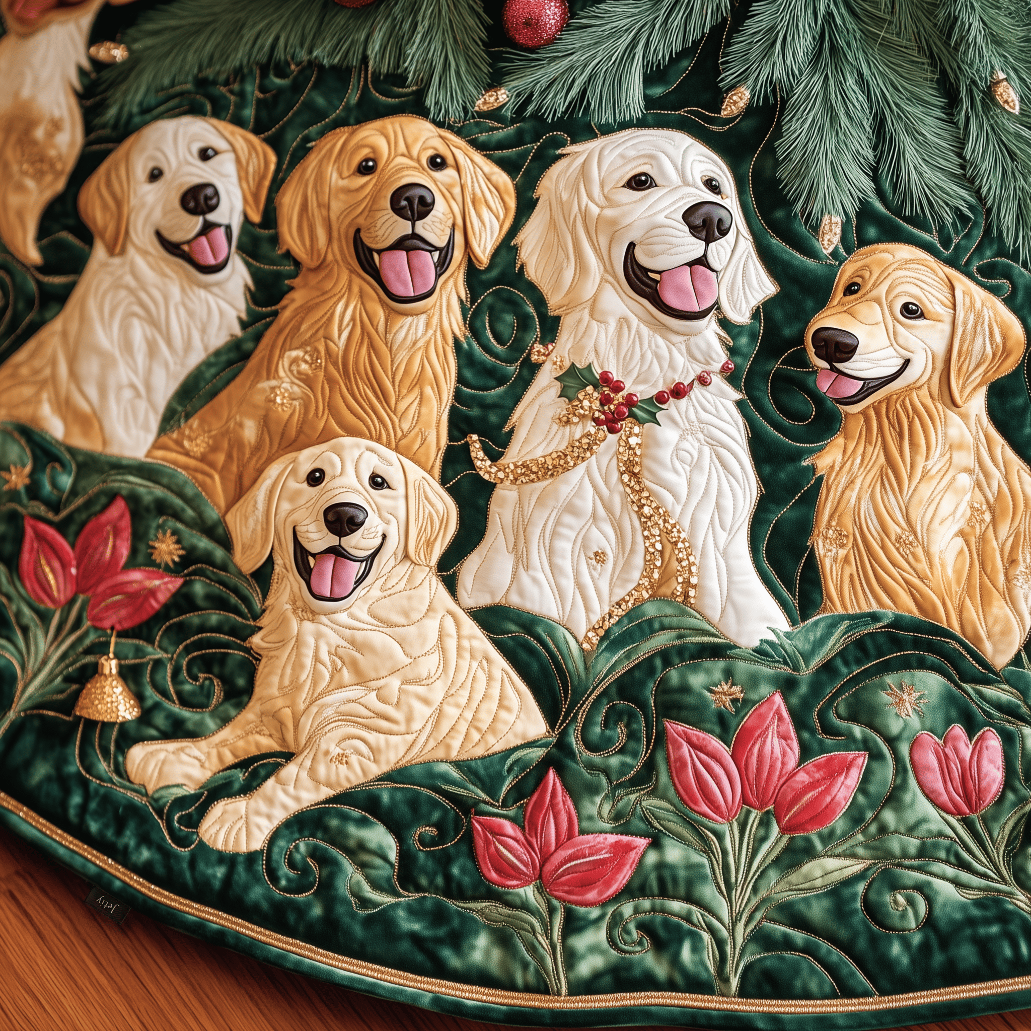 Christmas Tulip Golden Retriever Quilted Tree Skirt Celebrate Without Limits with a Durable Tree Skirt Christmas Tulip Golden Retriever Quilted Tree Skirt Celebrate Without Limits with a Durable Tree Skirt