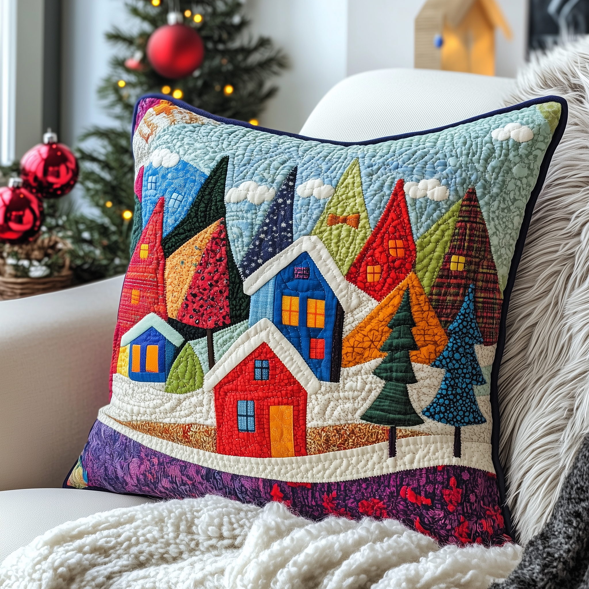 Christmas Village Quilted Pillow Case Velvet Pillow Cases for a Plush Dreamy Sleep Christmas Village Quilted Pillow Case Velvet Pillow Cases for a Plush Dreamy Sleep