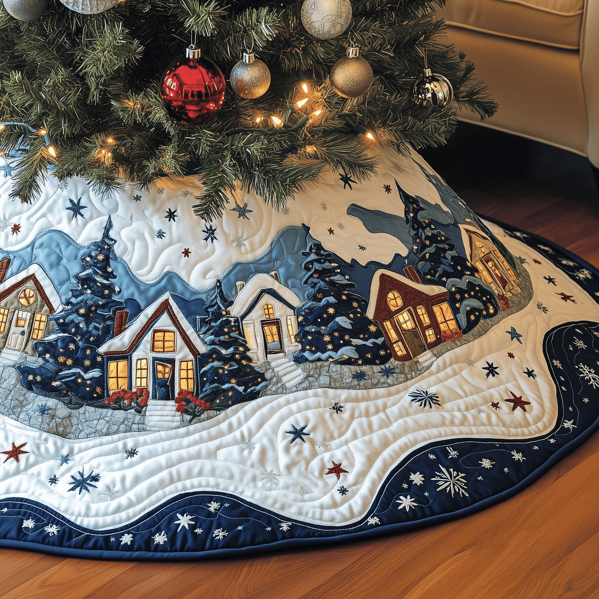 Christmas Village Quilted Tree Skirt Celebrate Traditions with a Safe and Elegant Tree Skirt Christmas Village Quilted Tree Skirt Celebrate Traditions with a Safe and Elegant Tree Skirt