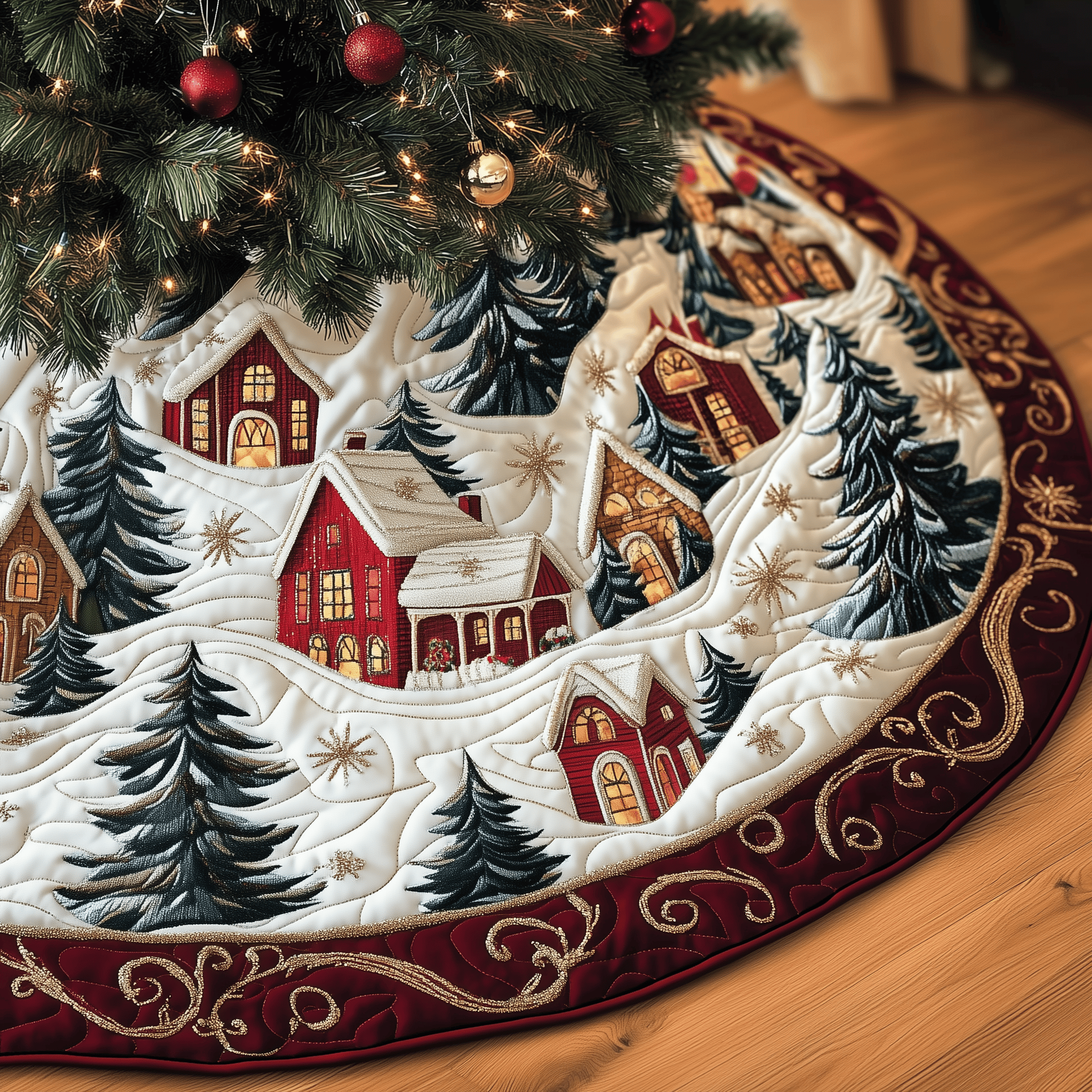Christmas Village Quilted Tree Skirt Feel Joy and Comfort with a Thoughtful Holiday Addition Christmas Village Quilted Tree Skirt Feel Joy and Comfort with a Thoughtful Holiday Addition