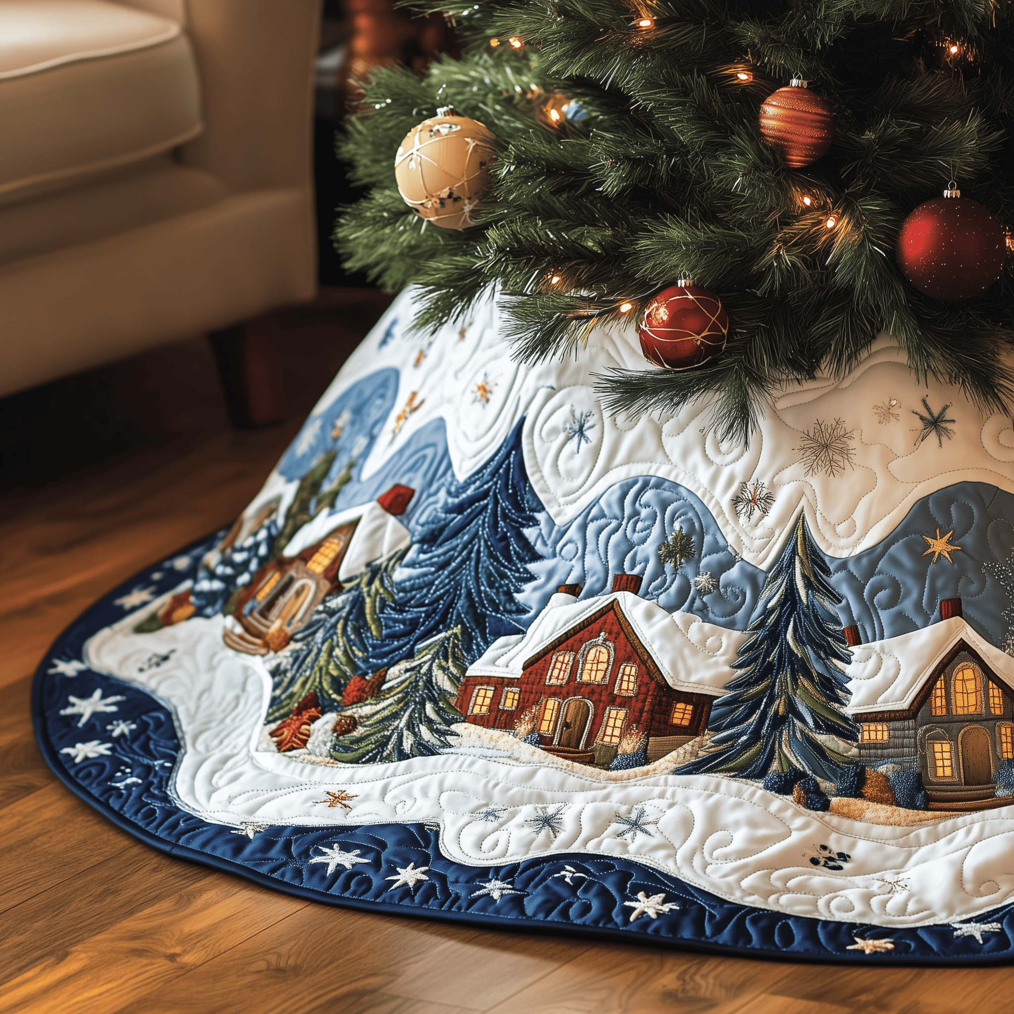 Christmas Village Quilted Tree Skirt Feel the Love of the Season Under Your Christmas Tree Christmas Village Quilted Tree Skirt Feel the Love of the Season Under Your Christmas Tree