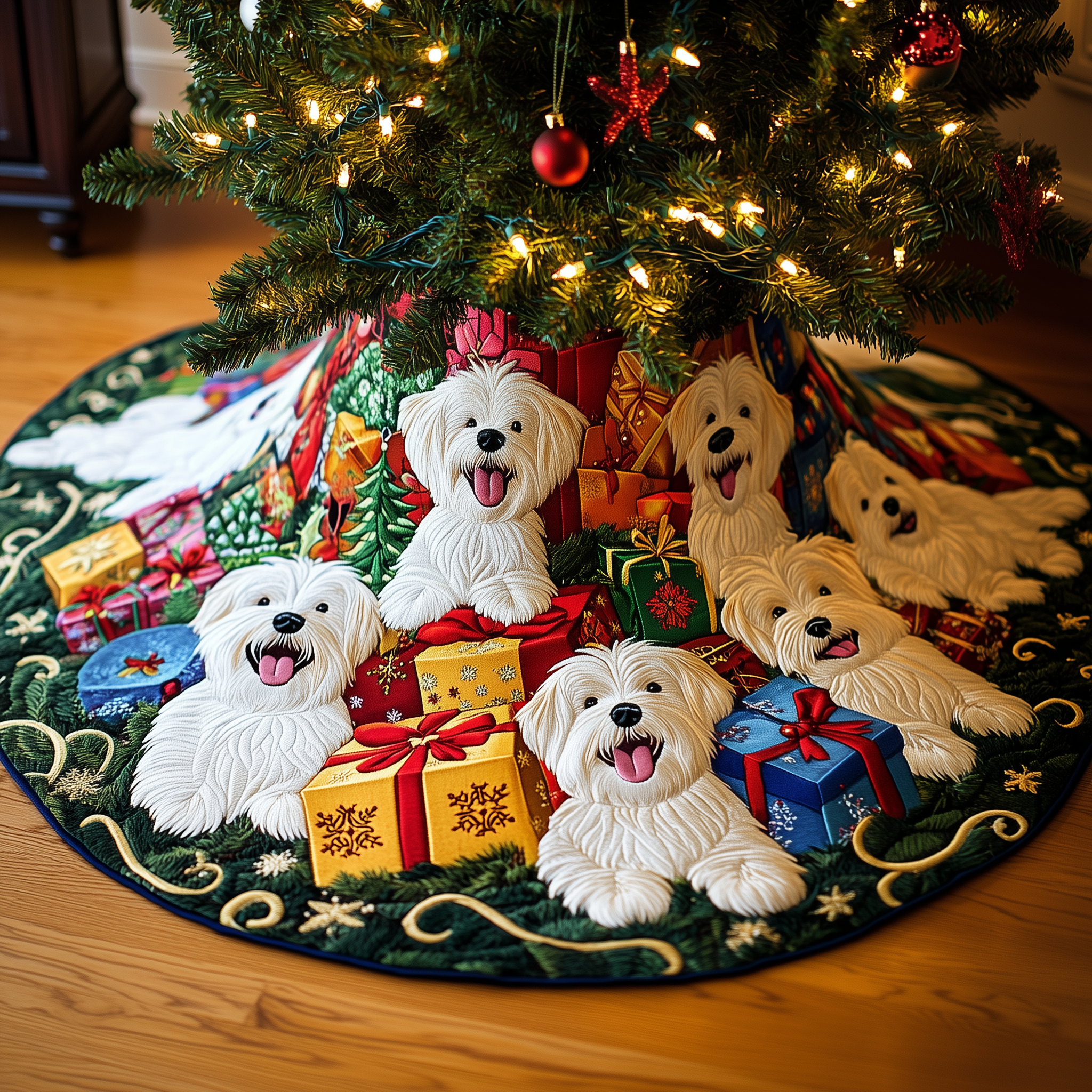 Christmas Westie Quilted Tree Skirt Celebrate Elegantly with a Timeless Christmas Tree Skirt Christmas Westie Quilted Tree Skirt Celebrate Elegantly with a Timeless Christmas Tree Skirt