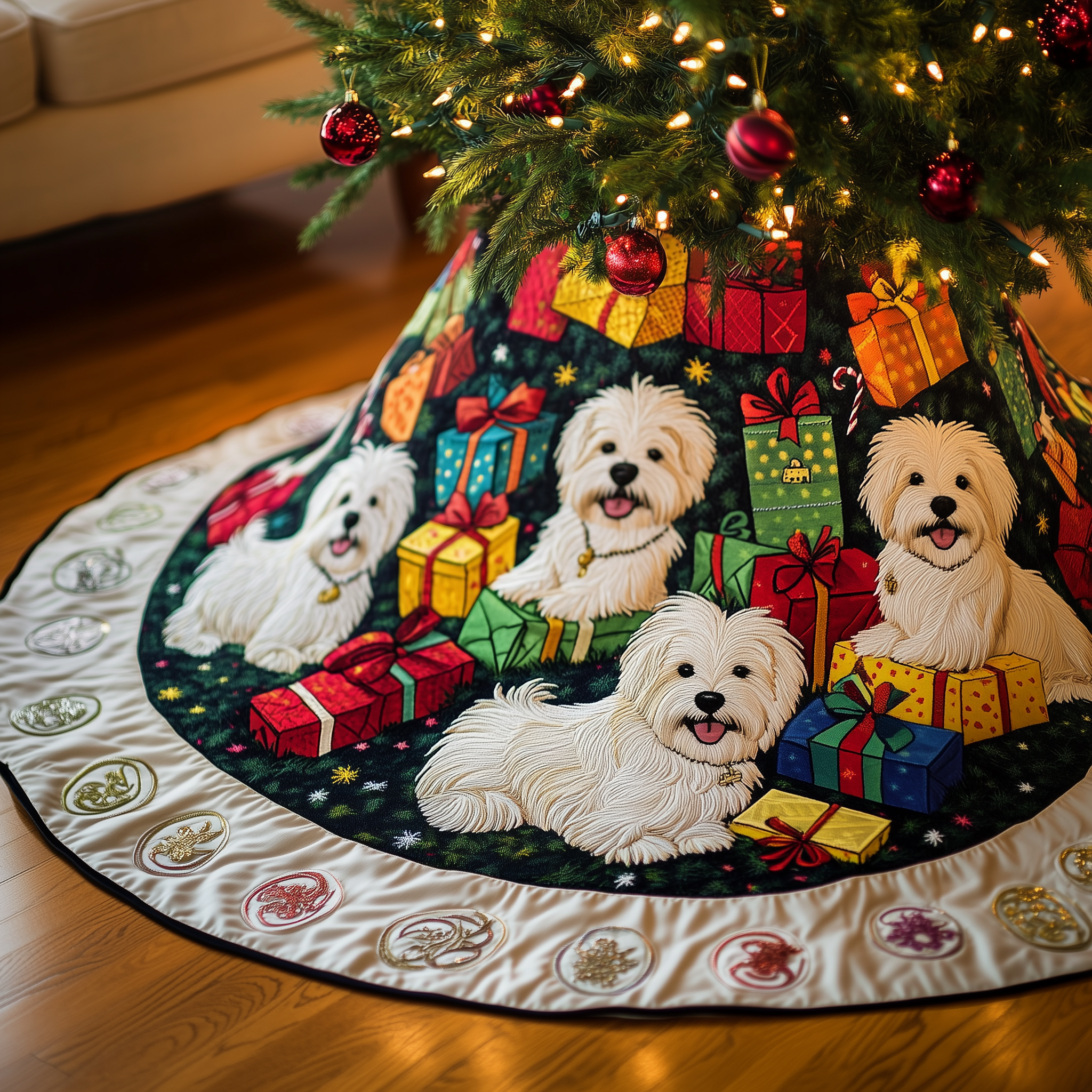 Christmas Westie Quilted Tree Skirt Feel Peaceful Amid the Holiday Rush with Protective Decor Christmas Westie Quilted Tree Skirt Feel Peaceful Amid the Holiday Rush with Protective Decor