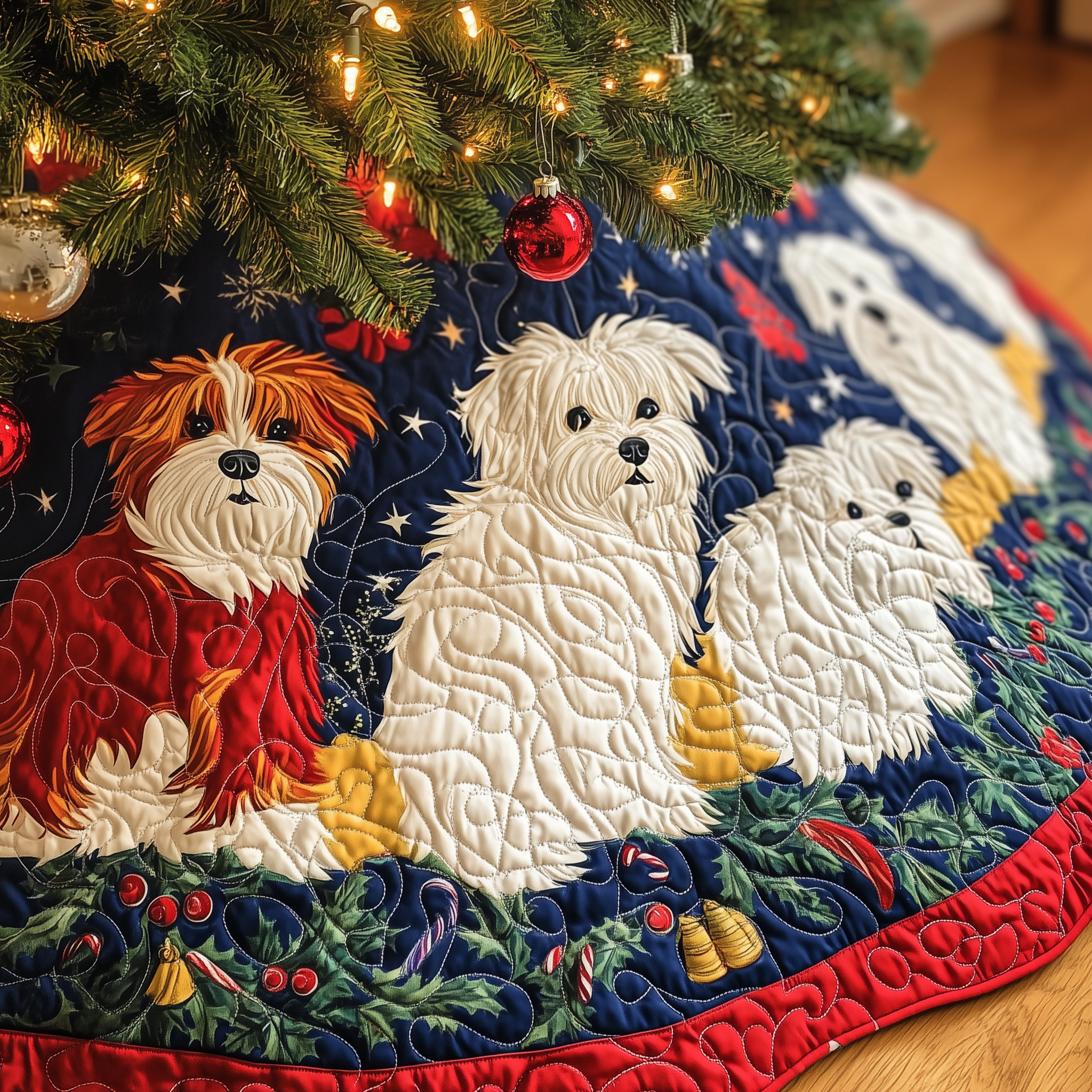 Christmas Westie Quilted Tree Skirt Feel the Energy of the Holidays with a Durable Skirt Christmas Westie Quilted Tree Skirt Feel the Energy of the Holidays with a Durable Skirt