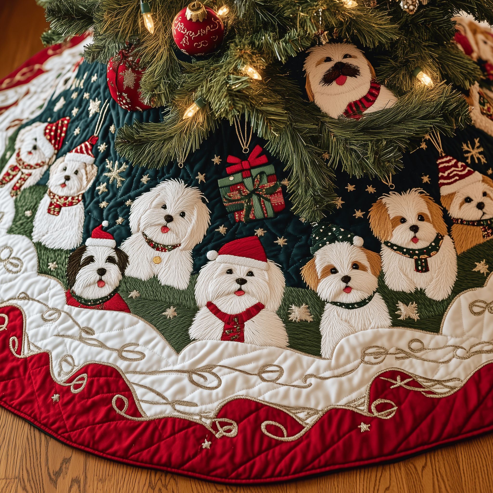 Christmas Westie Quilted Tree Skirt Feel the Heart of Christmas Beneath Your Tree Christmas Westie Quilted Tree Skirt Feel the Heart of Christmas Beneath Your Tree