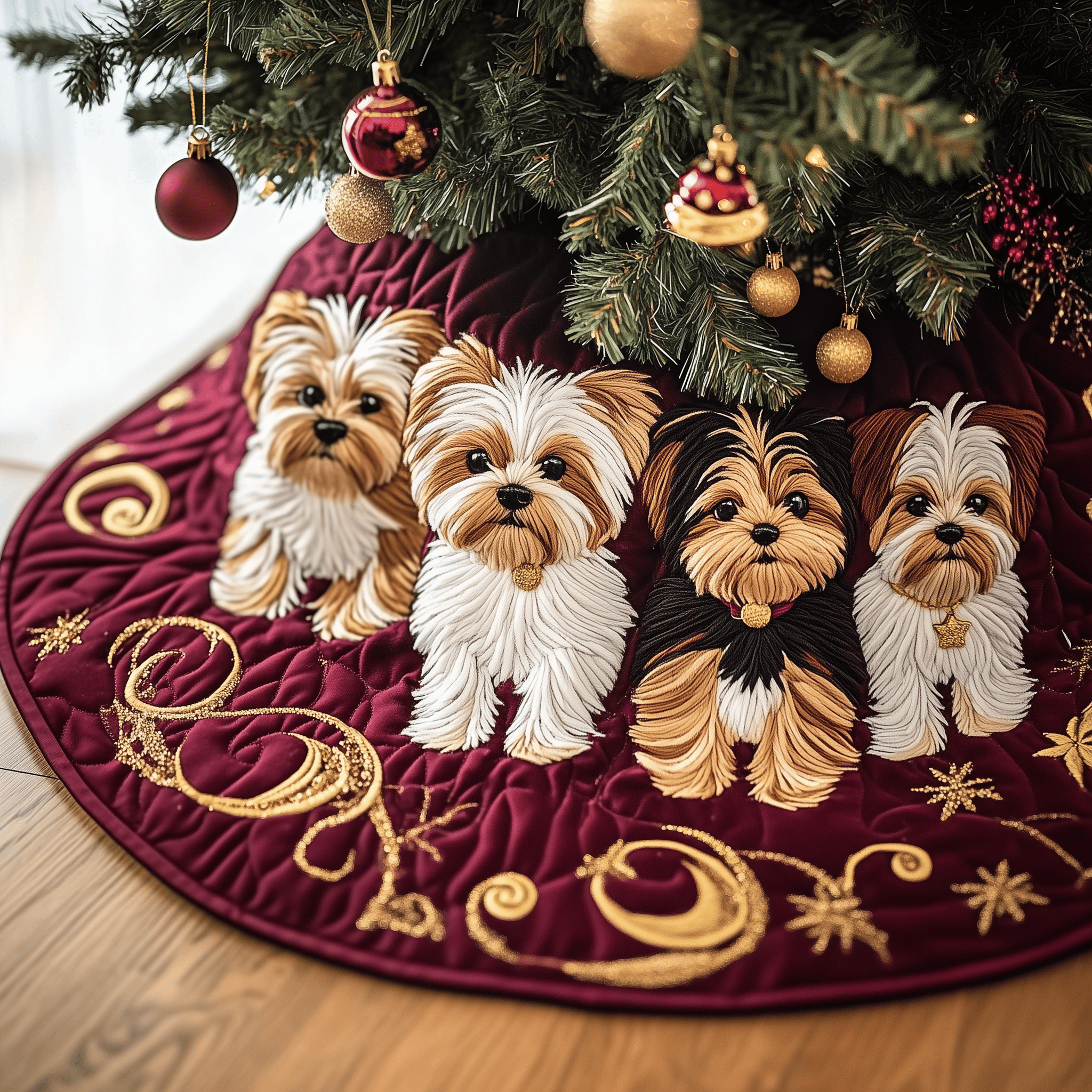Christmas Yorkshire Terrier Quilted Tree Skirt Add Comfort and Joy to Your Home with a Durable Tree Skirt Christmas Yorkshire Terrier Quilted Tree Skirt Add Comfort and Joy to Your Home with a Durable Tree Skirt
