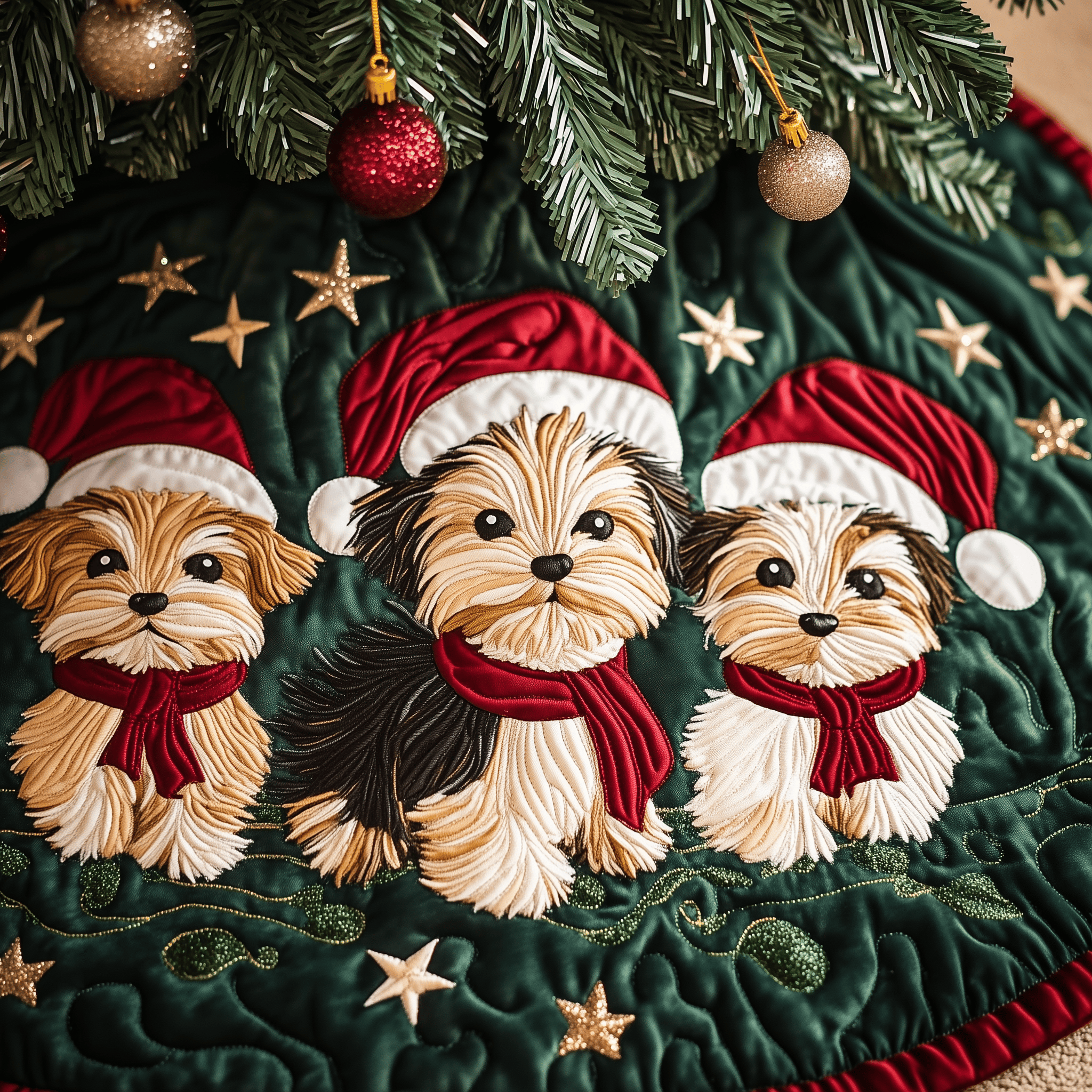 Christmas Yorkshire Terrier Quilted Tree Skirt Make the Holidays Worry-Free with Protective Tree Decor Christmas Yorkshire Terrier Quilted Tree Skirt Make the Holidays Worry-Free with Protective Tree Decor