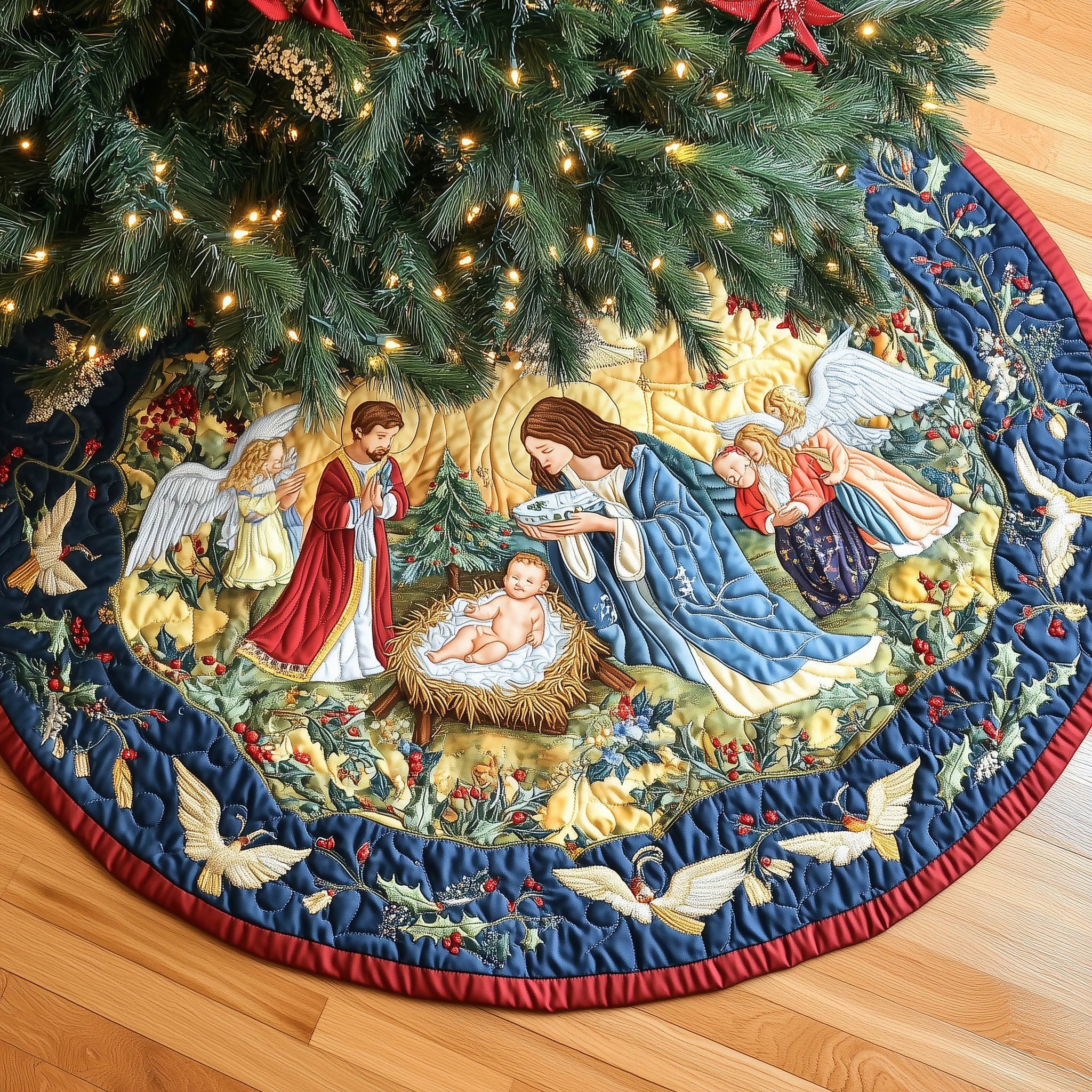 Christ's Arrival Quilted Tree Skirt Bring Life to Your Holidays with a Safe and Stylish Skirt Christ's Arrival Quilted Tree Skirt Bring Life to Your Holidays with a Safe and Stylish Skirt