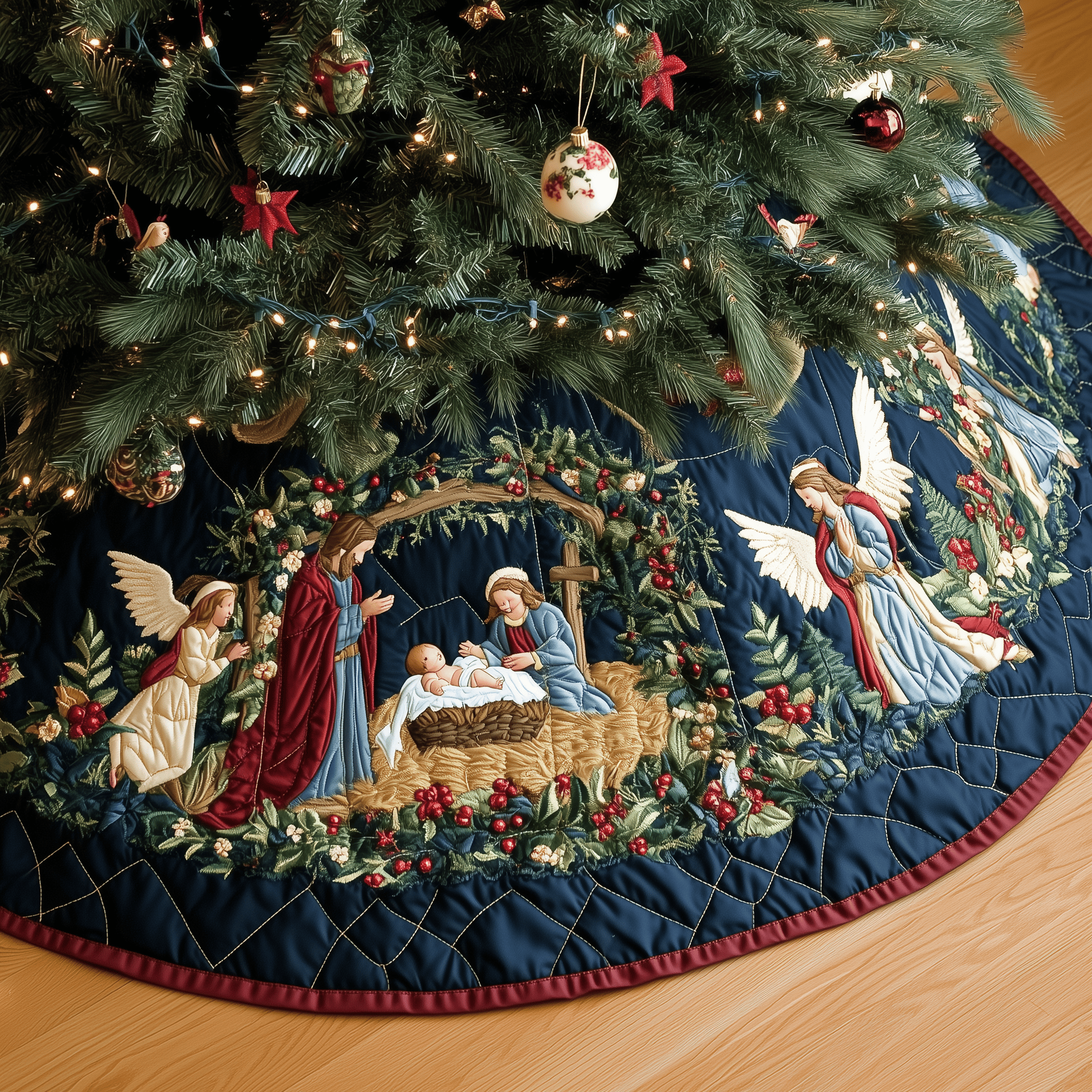 Christ's Arrival Quilted Tree Skirt Feel Inspired by the Magic of a Thoughtful Tree Skirt Christ's Arrival Quilted Tree Skirt Feel Inspired by the Magic of a Thoughtful Tree Skirt