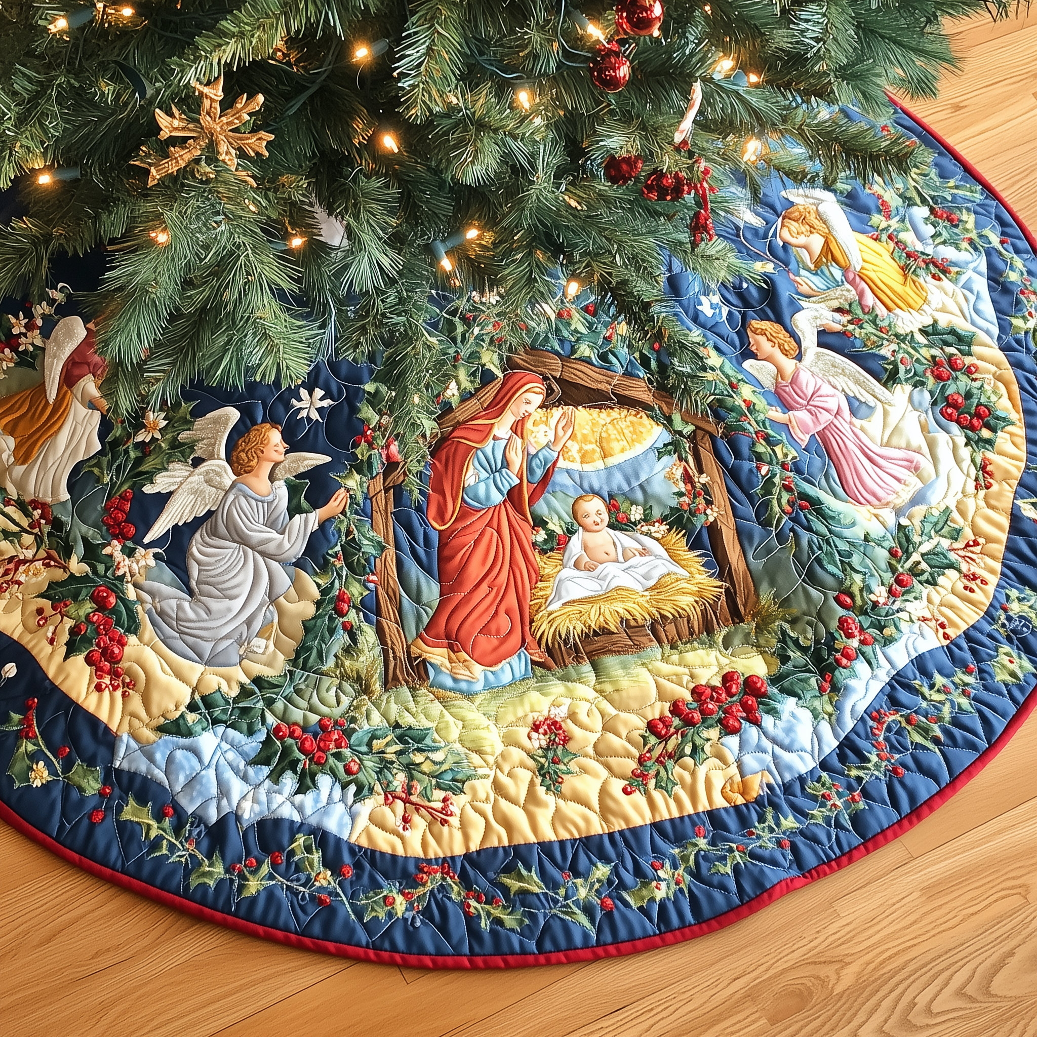 Christ's Arrival Quilted Tree Skirt Feel the Love of the Season Under Your Christmas Tree Christ's Arrival Quilted Tree Skirt Feel the Love of the Season Under Your Christmas Tree