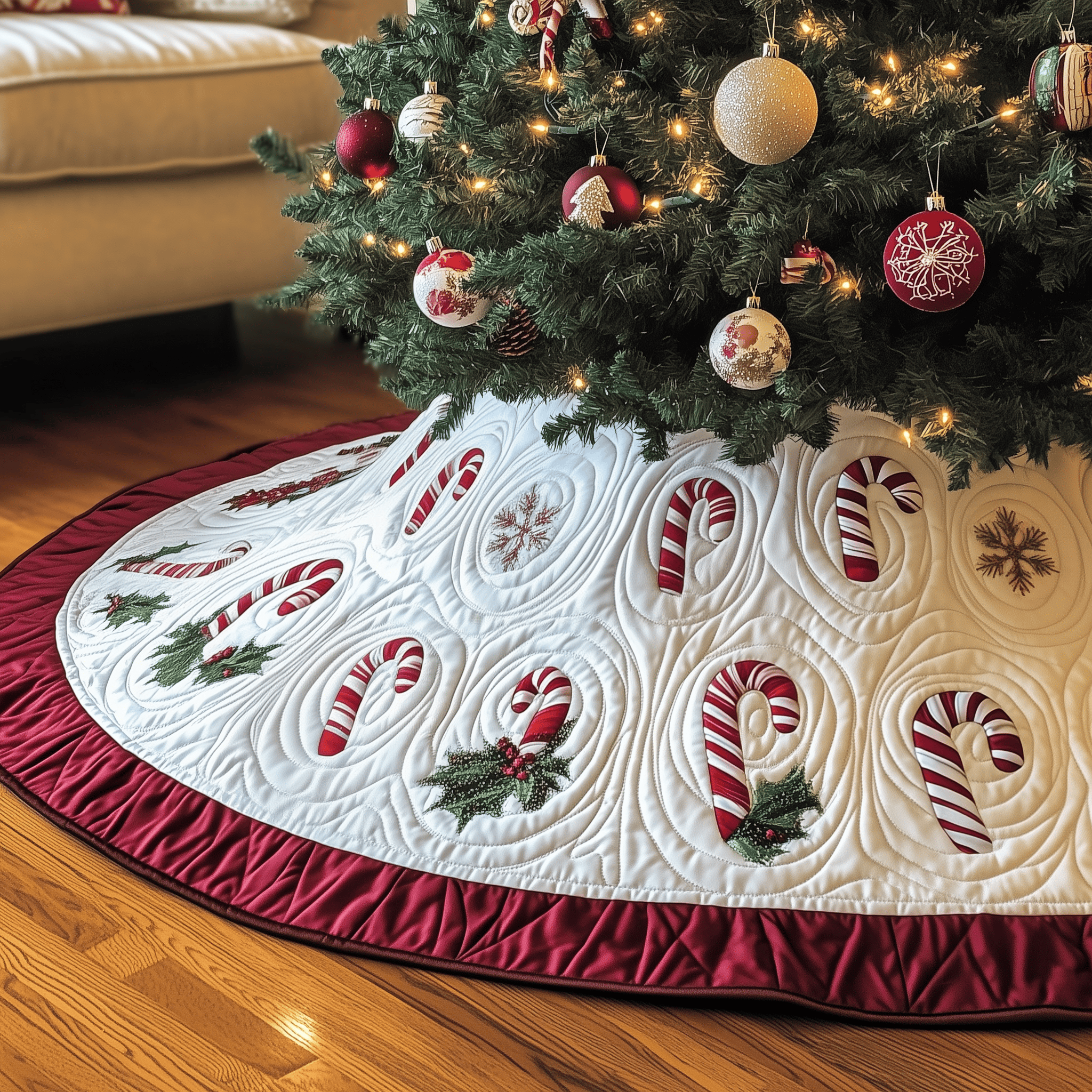 Classic Candy Canes Quilted Tree Skirt Protect Your Home with a Tree Skirt Designed for Joy Classic Candy Canes Quilted Tree Skirt Protect Your Home with a Tree Skirt Designed for Joy
