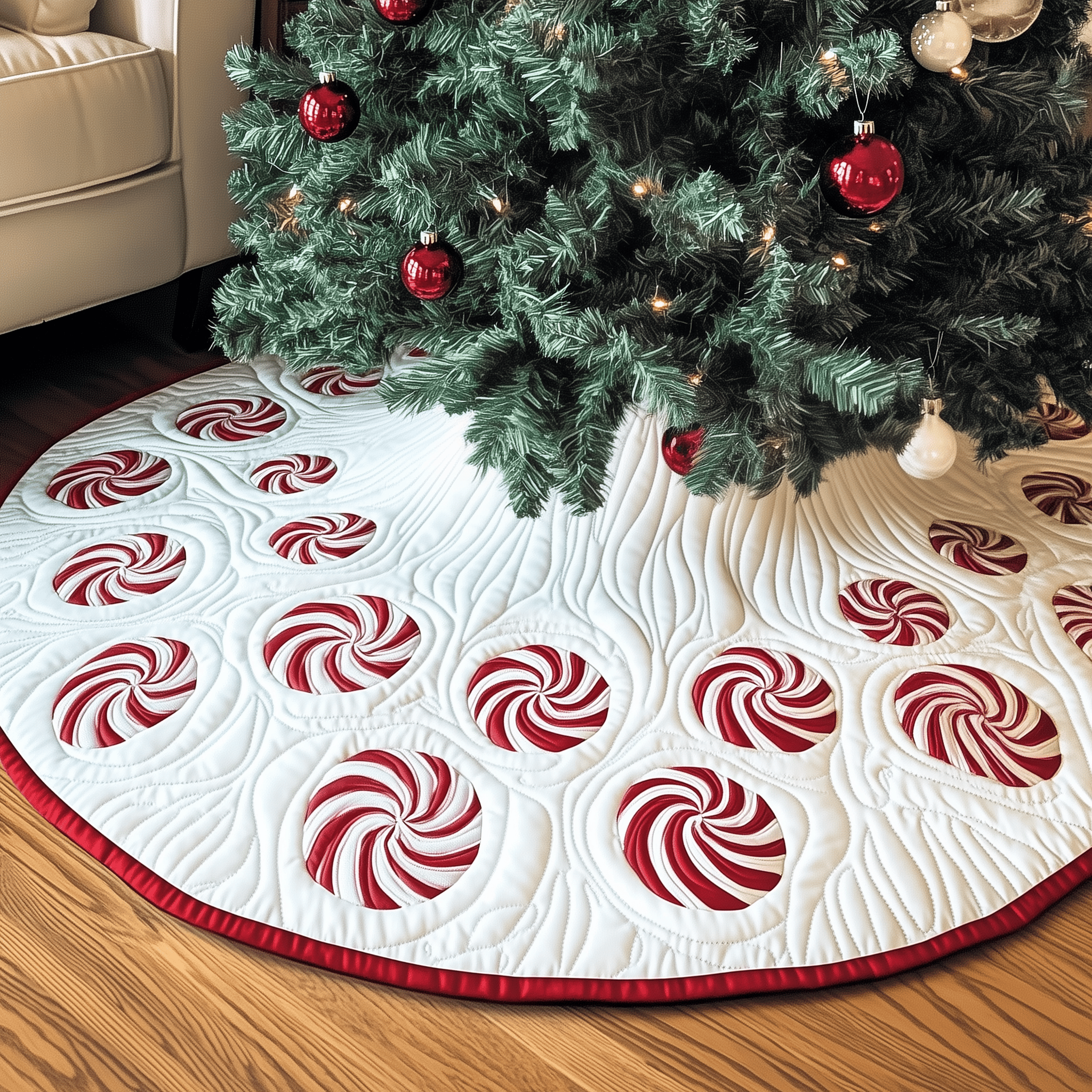 Classic Peppermint Candy Quilted Tree Skirt Elevate Your Holiday Vibes with Protective Tree Decor Classic Peppermint Candy Quilted Tree Skirt Elevate Your Holiday Vibes with Protective Tree Decor