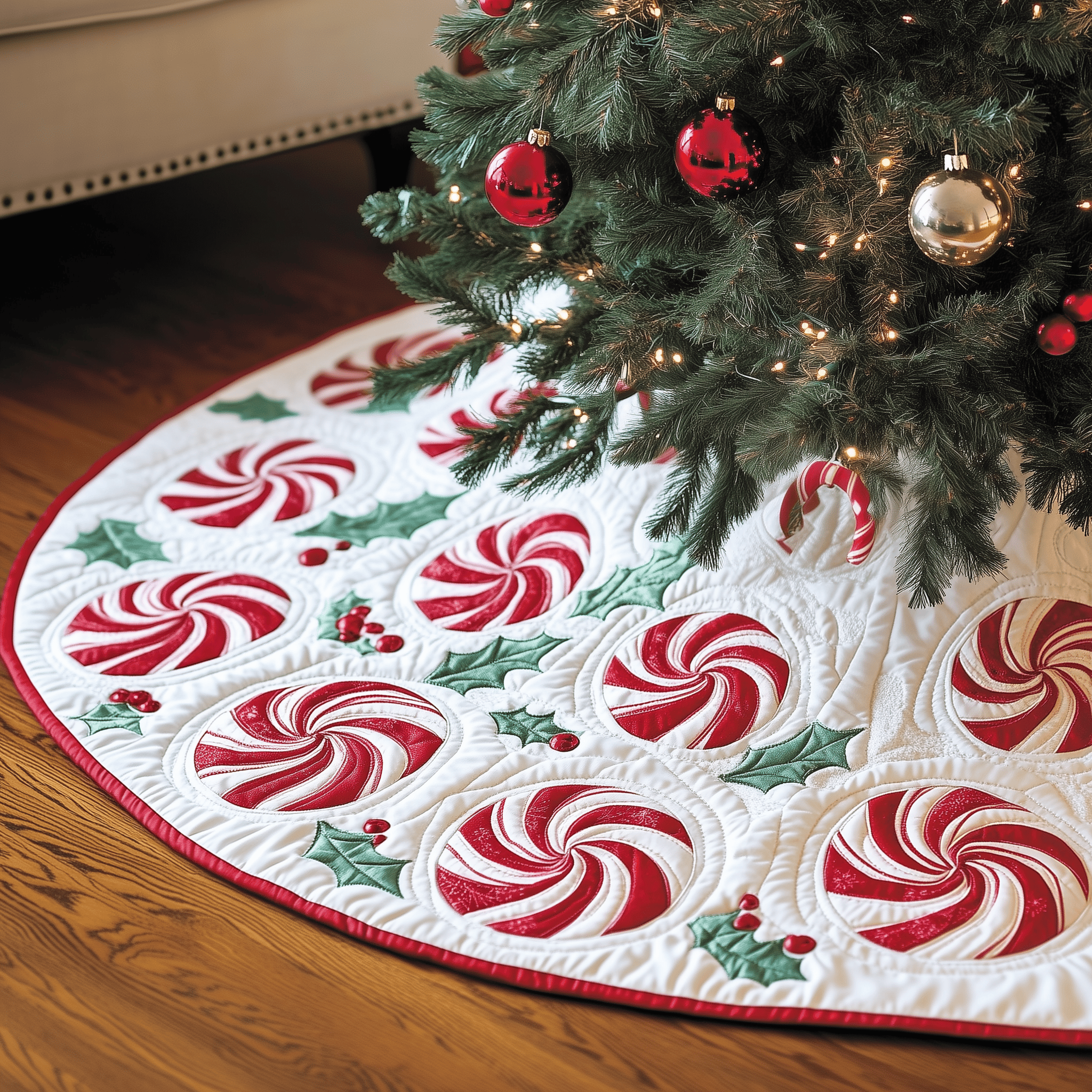 Classic Peppermint Candy Quilted Tree Skirt Enjoy a Festive and Worry-Free Holiday Season Classic Peppermint Candy Quilted Tree Skirt Enjoy a Festive and Worry-Free Holiday Season