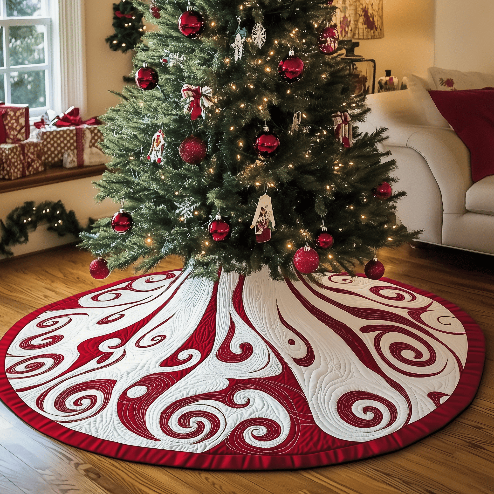 Classic Peppermint Candy Quilted Tree Skirt Feel the Holiday Spirit with a Safe and Chic Tree Skirt Classic Peppermint Candy Quilted Tree Skirt Feel the Holiday Spirit with a Safe and Chic Tree Skirt